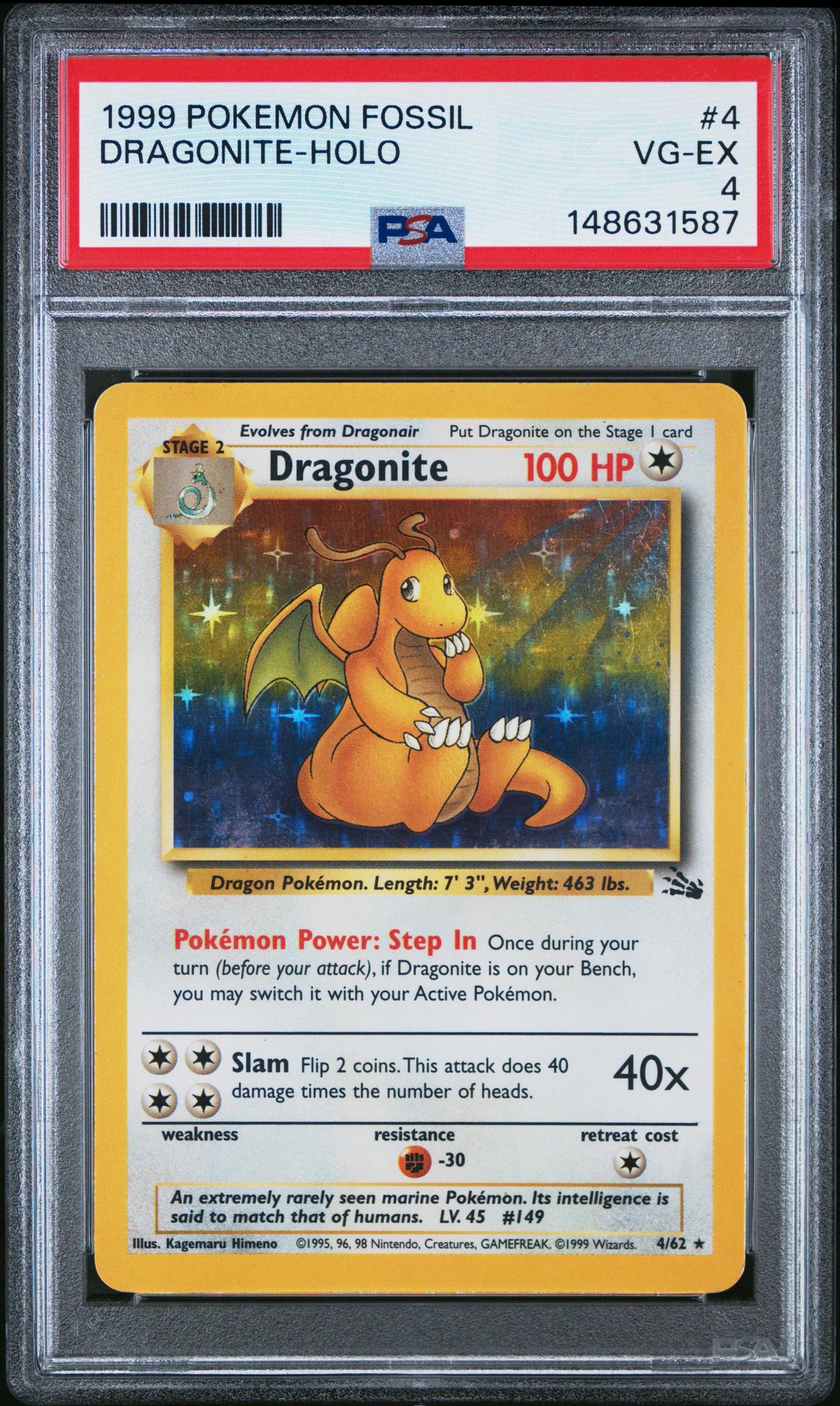 1999 Pokemon Fossil Holo Dragonite #4 PSA 4
