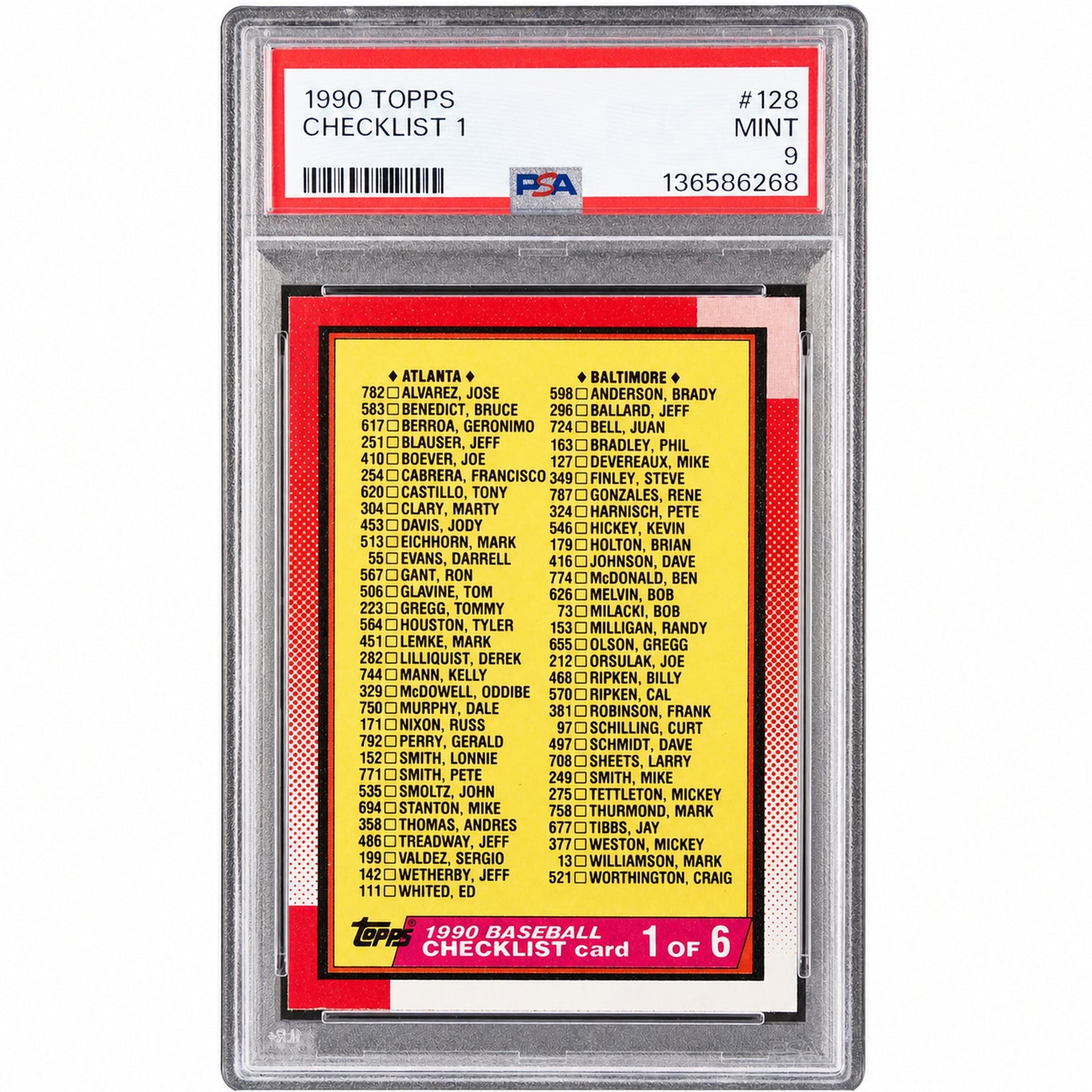 1990 Topps Checklist 1 #128 PSA 9