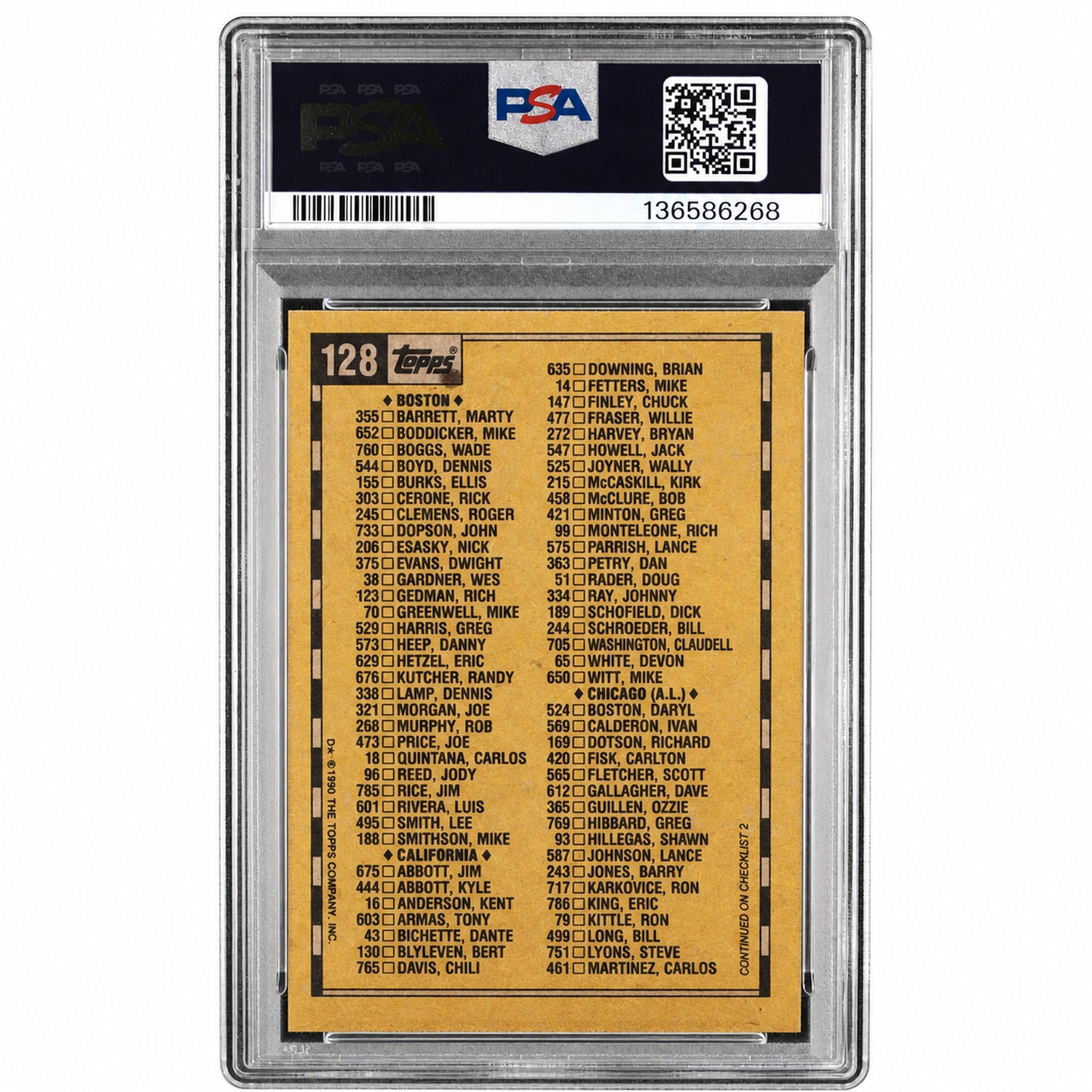 1990 Topps Checklist 1 #128 PSA 9