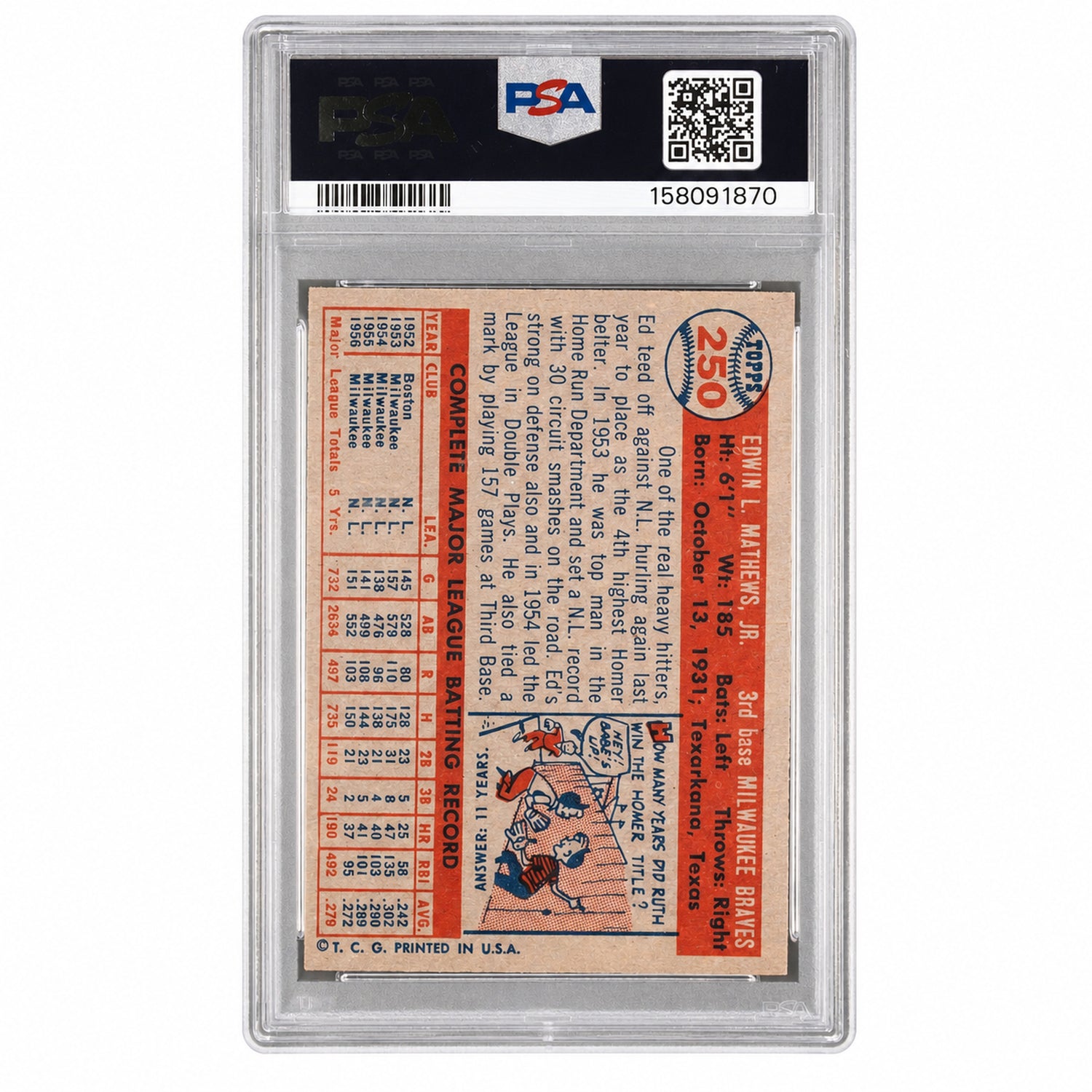 1957 Topps Eddie Mathews #250 PSA 6
