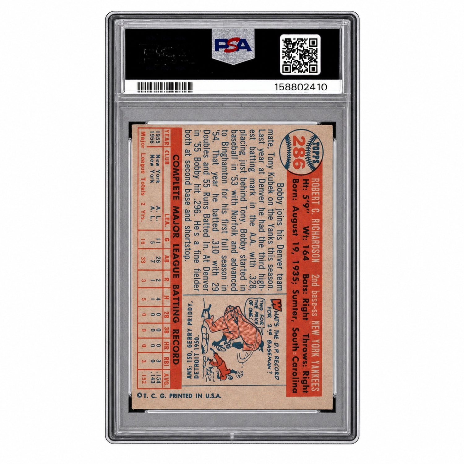 1957 Topps Bobby Richardson #286 PSA 4