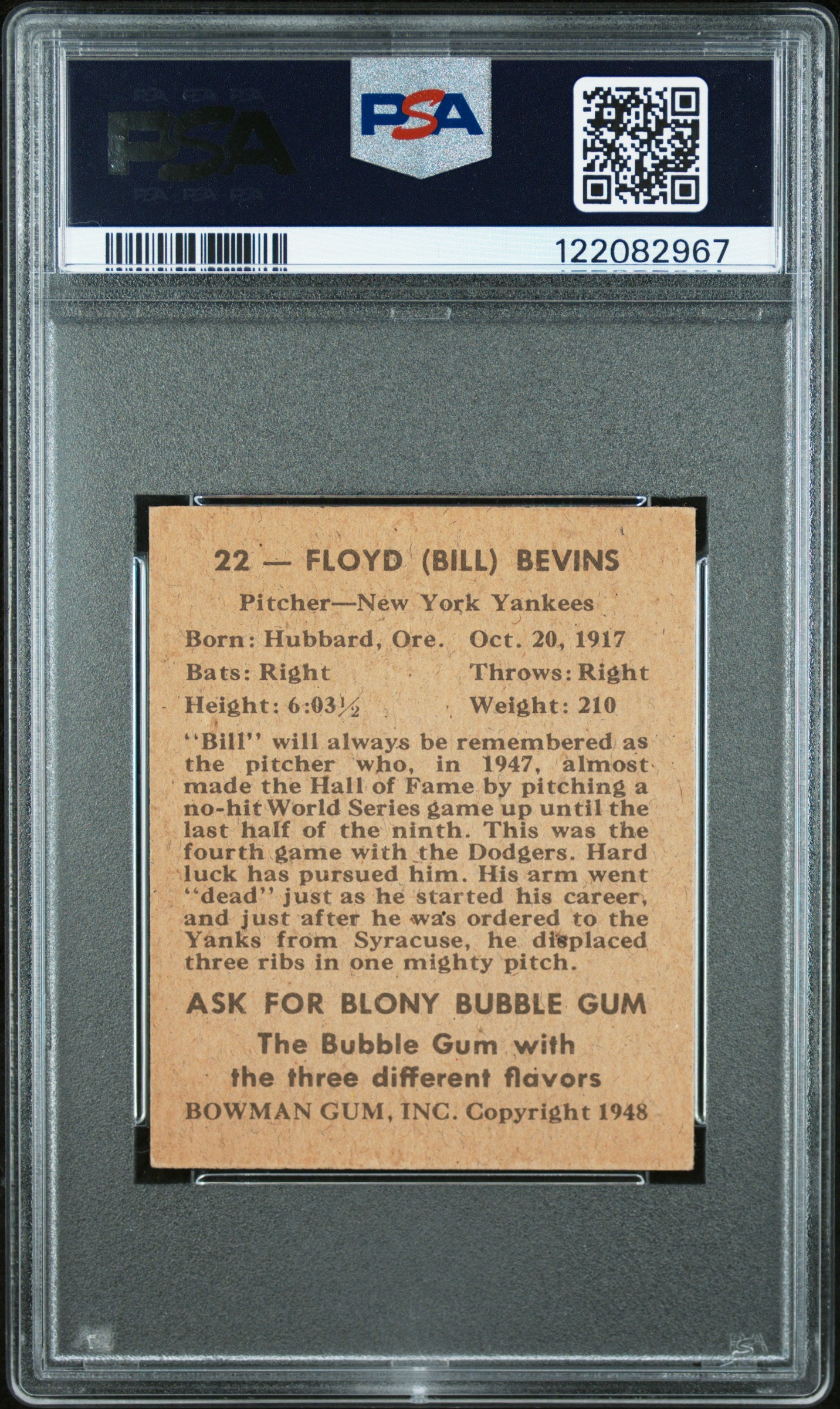 1948 Bowman Bill Bevens #22 PSA 6