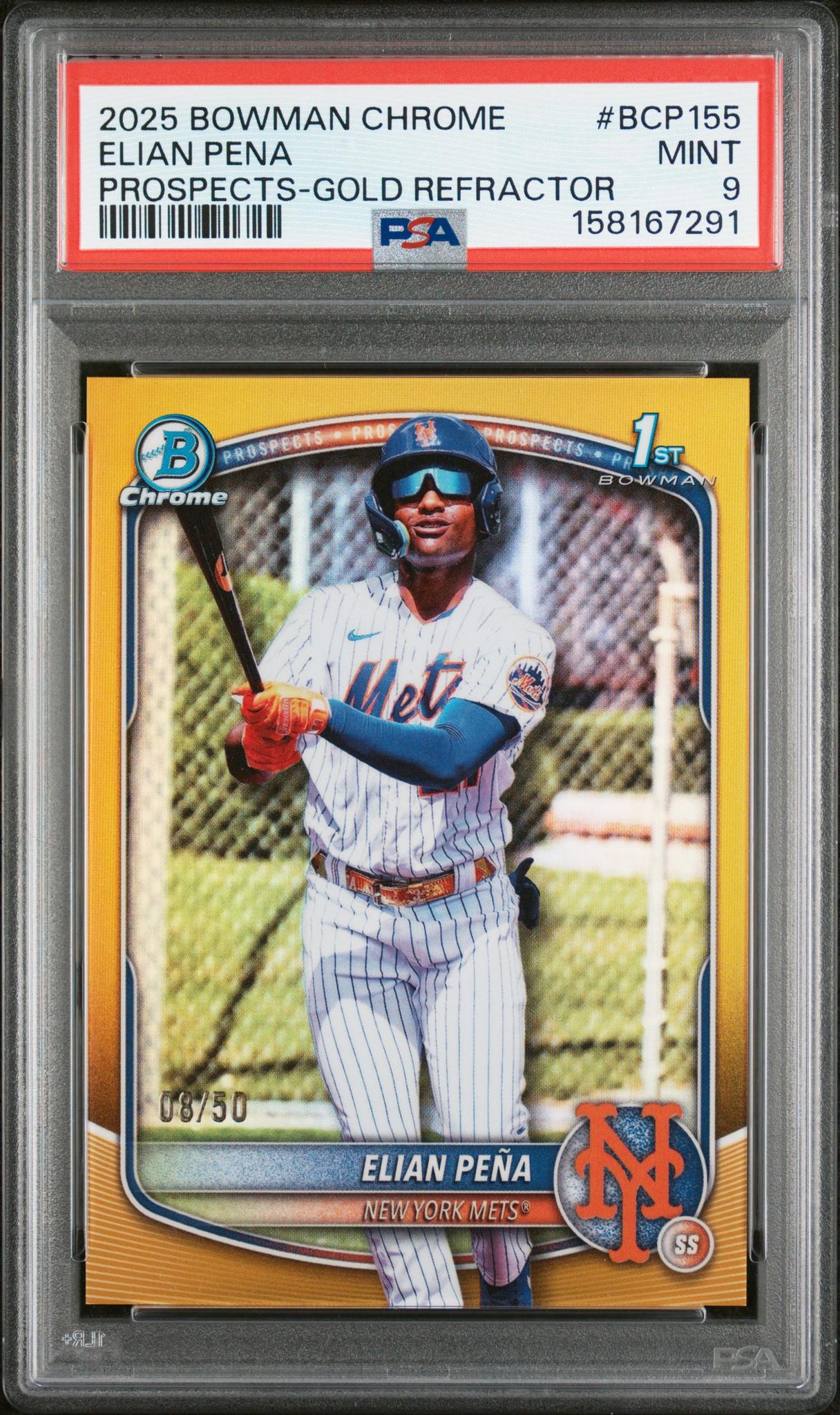 2025 Chrome Prospects Gold Refractors Elian Pena #BCP155 /50 PSA 9