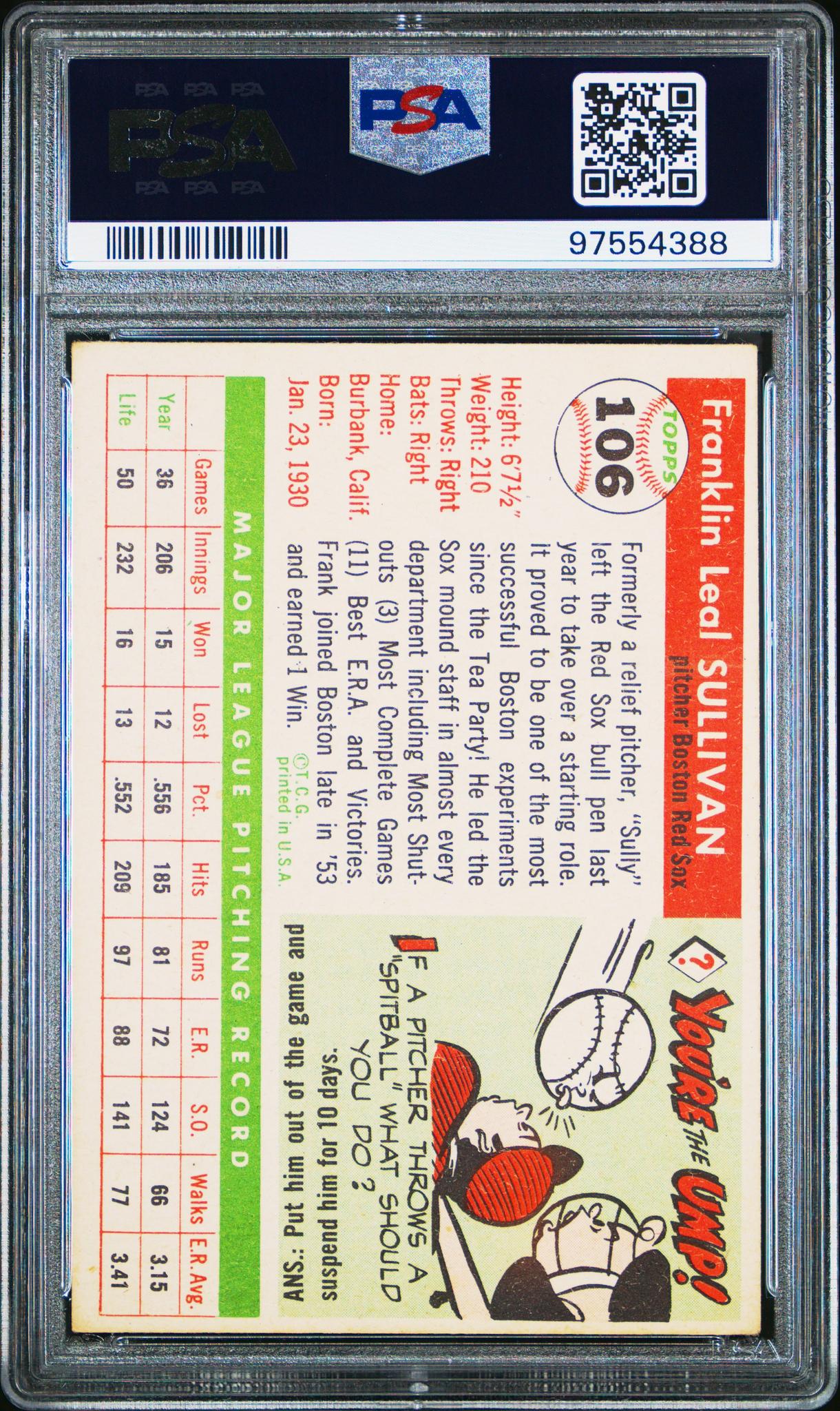 1955 Topps Frank Sullivan #106 PSA 4