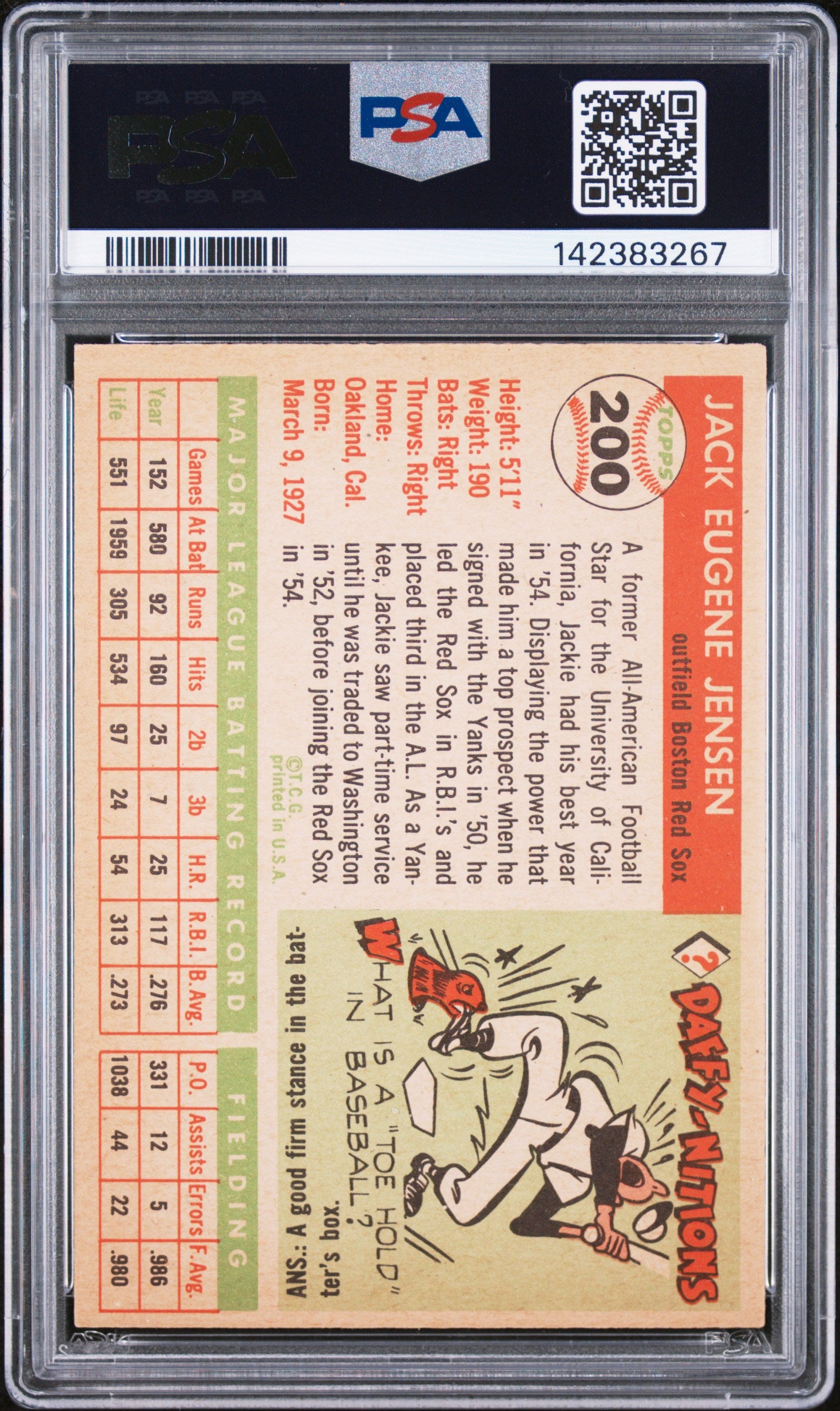 1955 Topps Jackie Jensen #200 PSA 4