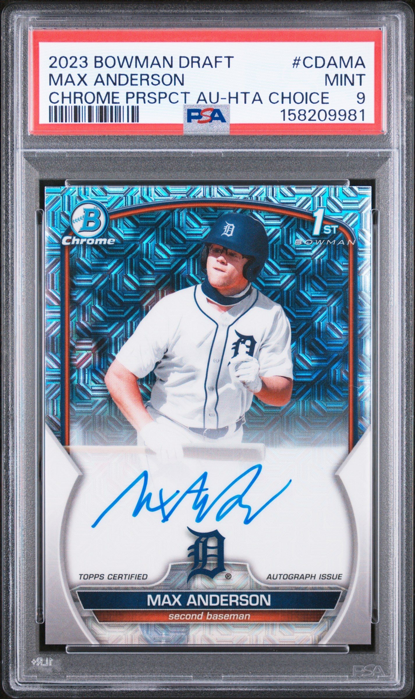 2023 Bowman Draft Chrome Prospect Autograph Hta Choice Max Anderson #CDAMA /150 PSA 9
