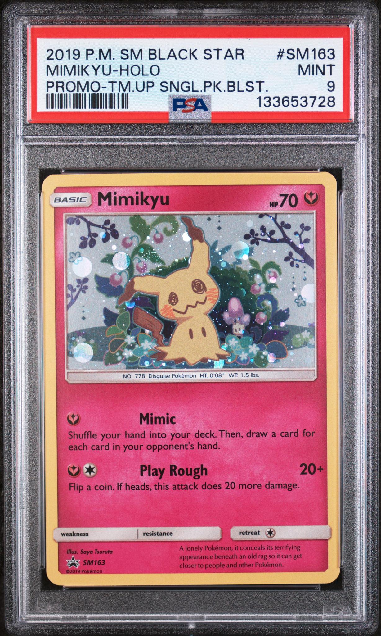 2019 Pokemon Sun and Moon Black Star Promo Team Up Single Pack Blisters Holo Mimikyu #SM163 PSA 9