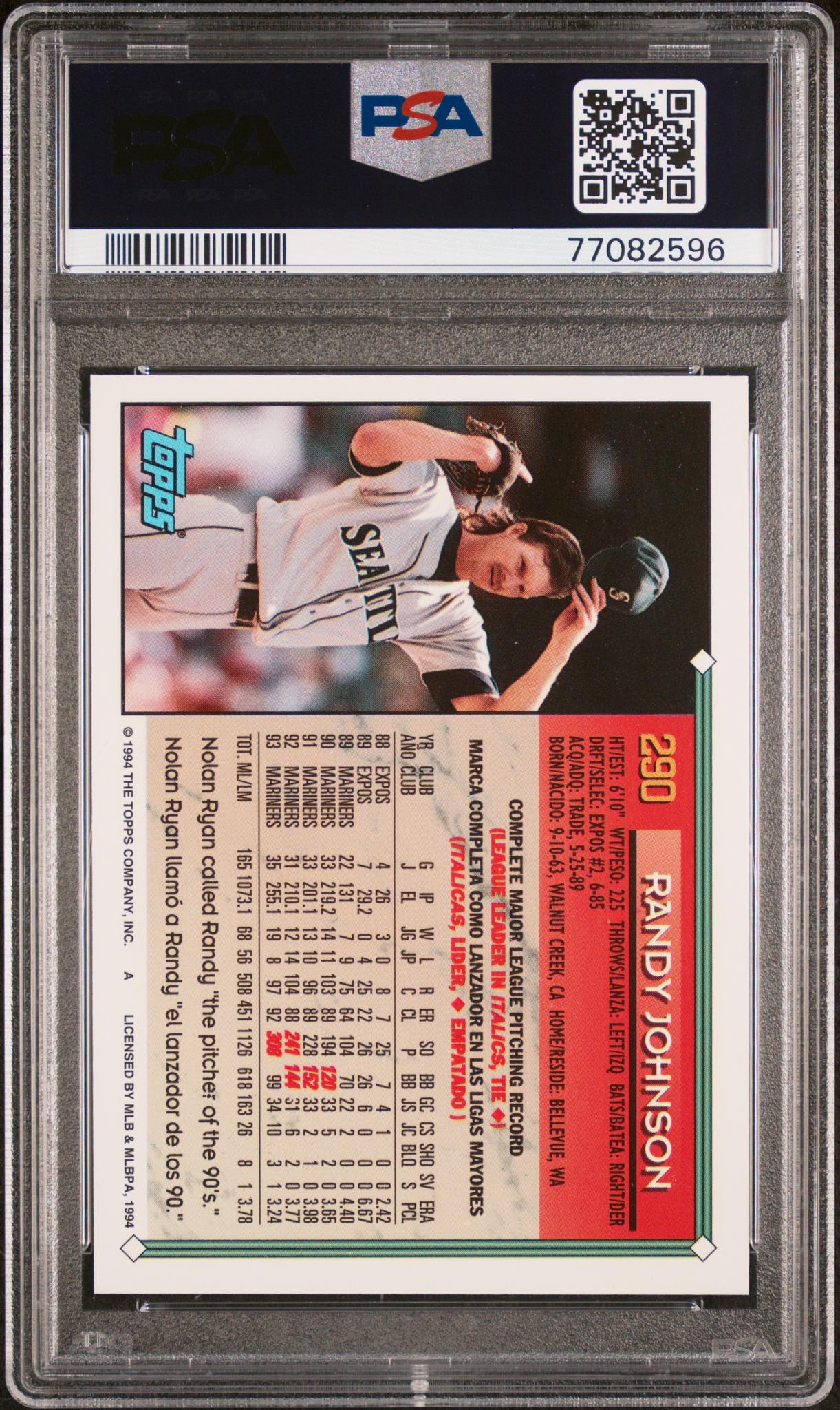 1994 Topps Bilingual Randy Johnson #290 PSA 9