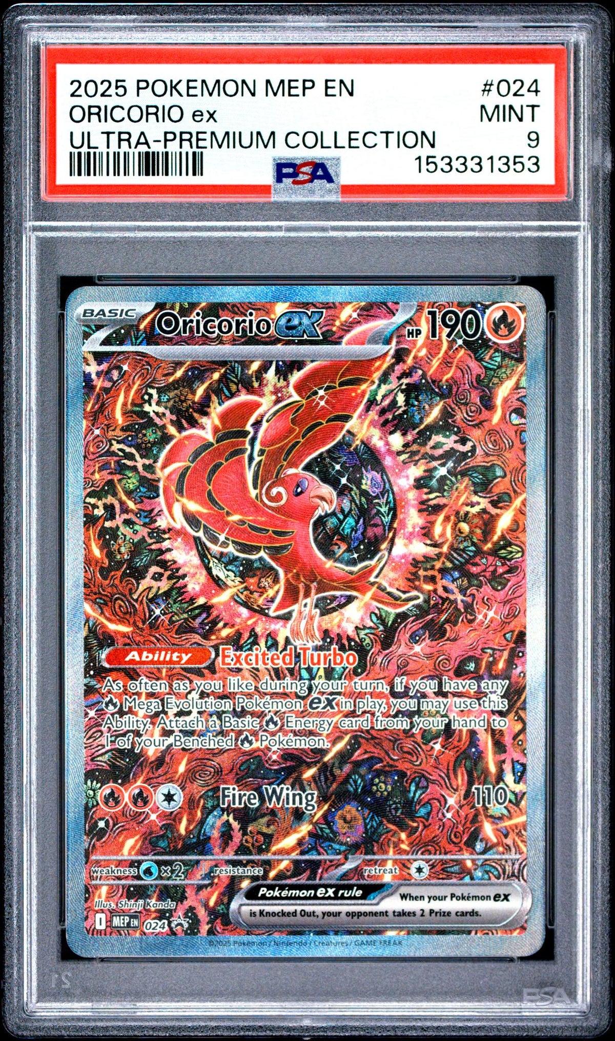 2025 Pokemon Mega Evolution Mega Charizard X Ex Black Star Promo Ultra Premium Collection Oricorio Ex #024 PSA 9