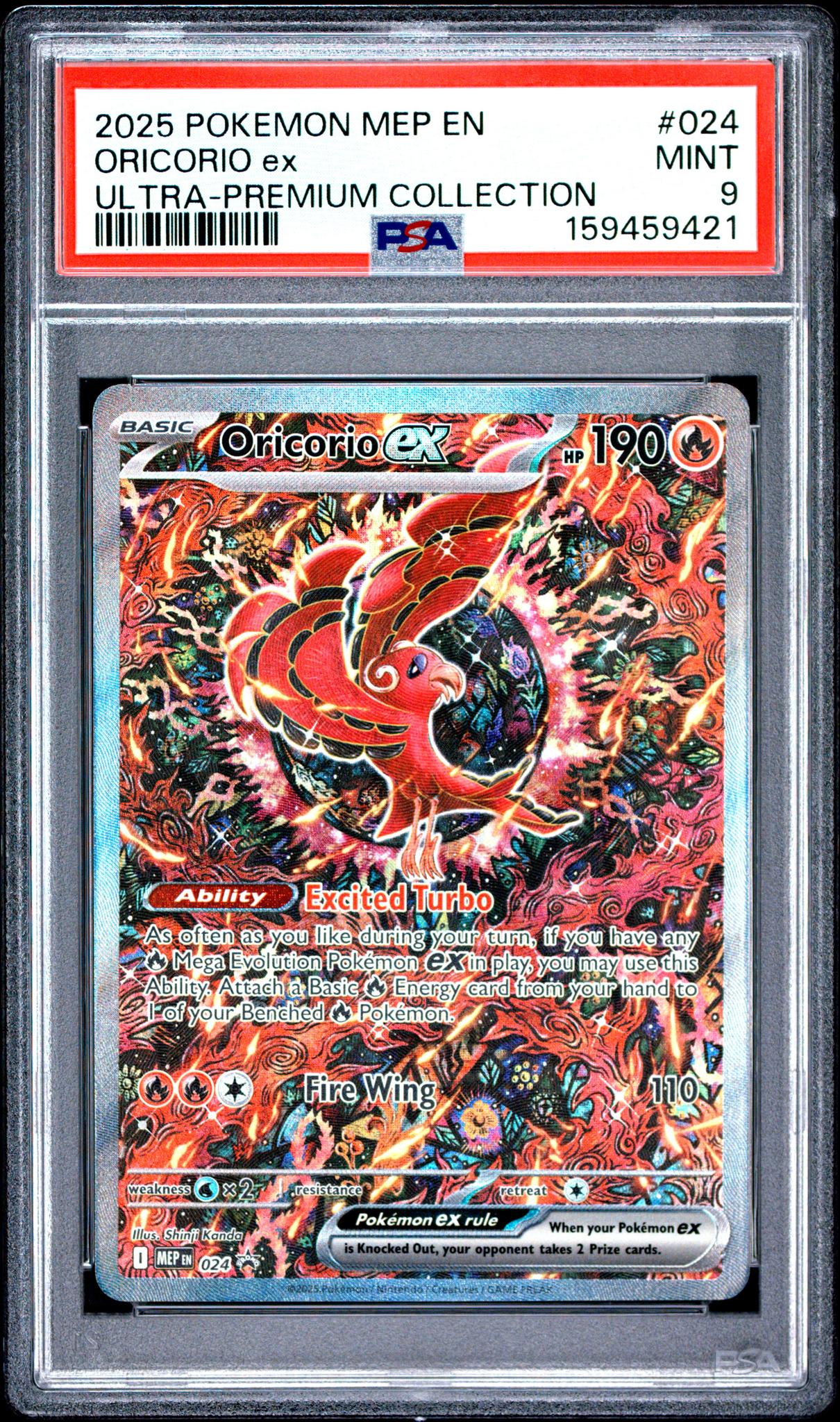 2025 Pokemon Mega Evolution Mega Charizard X Ex Black Star Promo Ultra Premium Collection Oricorio Ex #024 PSA 9