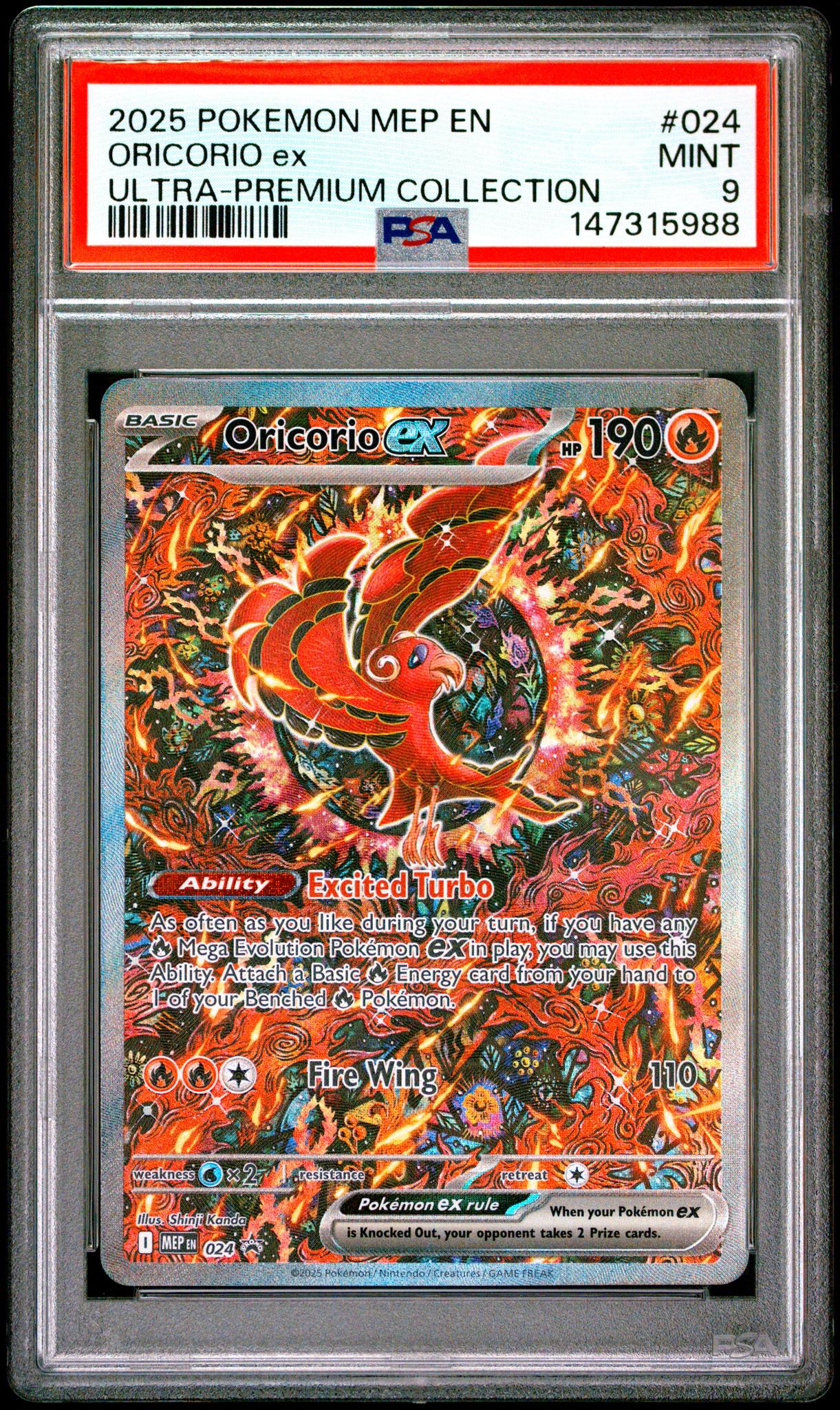 2025 Pokemon Mega Evolution Mega Charizard X Ex Black Star Promo Ultra Premium Collection Oricorio Ex #024 PSA 9