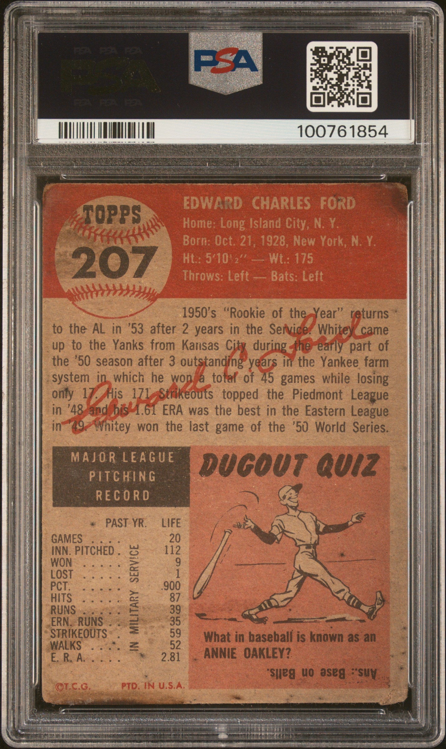 1953 Topps Whitey Ford #207 PSA 1.5