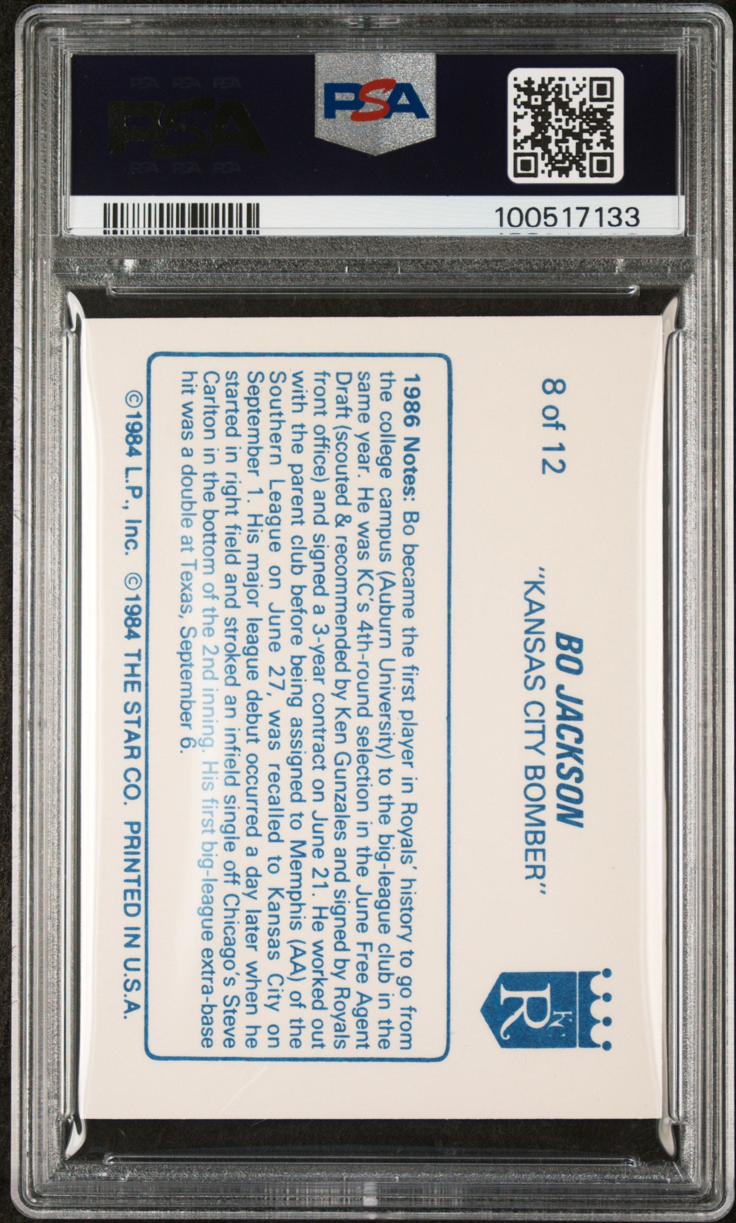 1988 Star Bo Jackson Pro Info 1-Glossy Bo Jackson #8 PSA 8