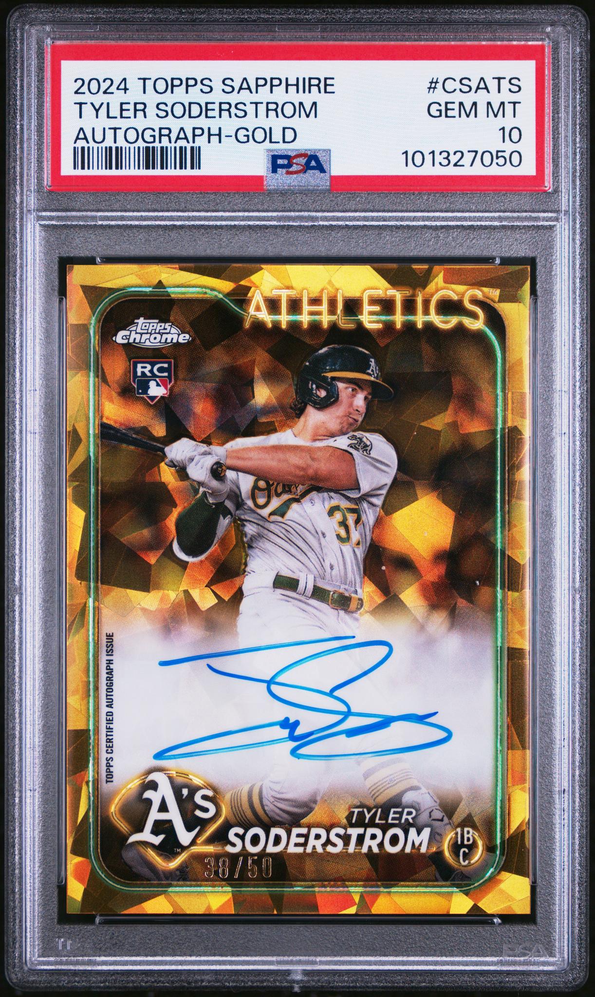 2024 Topps Chrome Sapphire Chrome Sapphire Autographs Autograph-Gold Tyler Soderstrom #CSATS /50 PSA 10