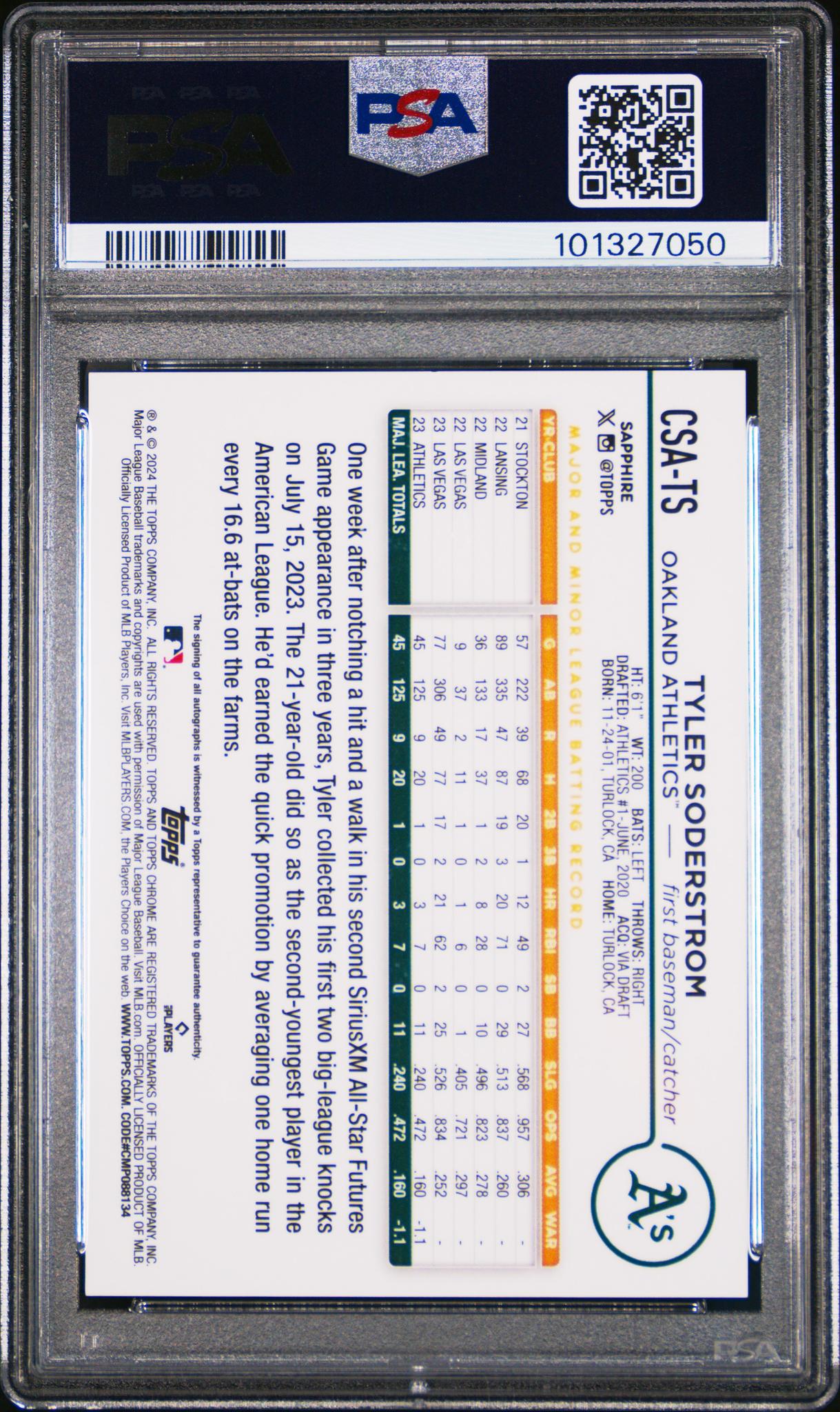 2024 Topps Chrome Sapphire Chrome Sapphire Autographs Autograph-Gold Tyler Soderstrom #CSATS /50 PSA 10