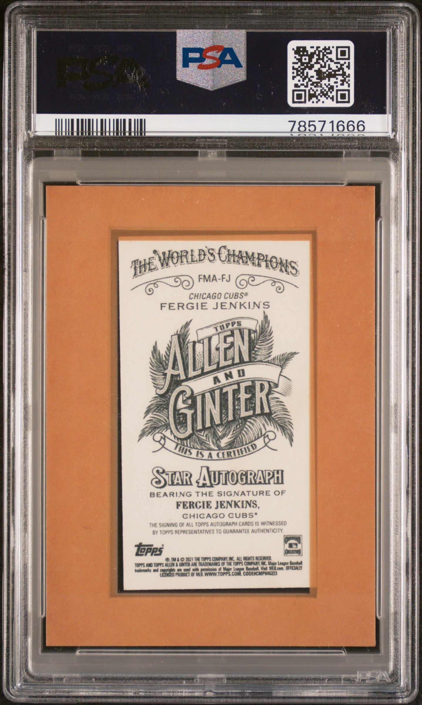 2021 Topps Allen & Ginter X Framed Mini Autographs Fergie Jenkins #FMAFJ PSA 9