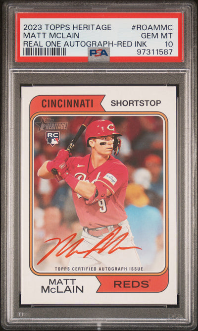2023 Topps Heritage Matt McLain #ROA-MMC Real One Autograph-Red Ink PSA 10