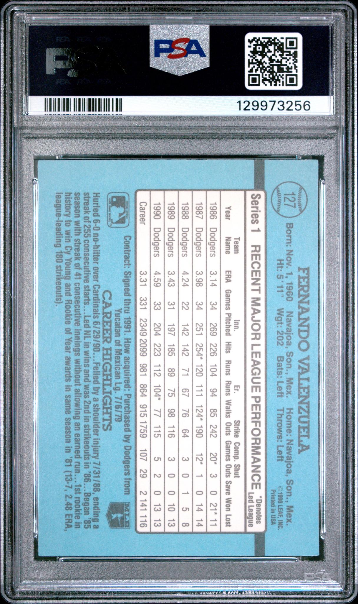 1991 Panini Donruss Fernando Valenzuela #127 PSA 10