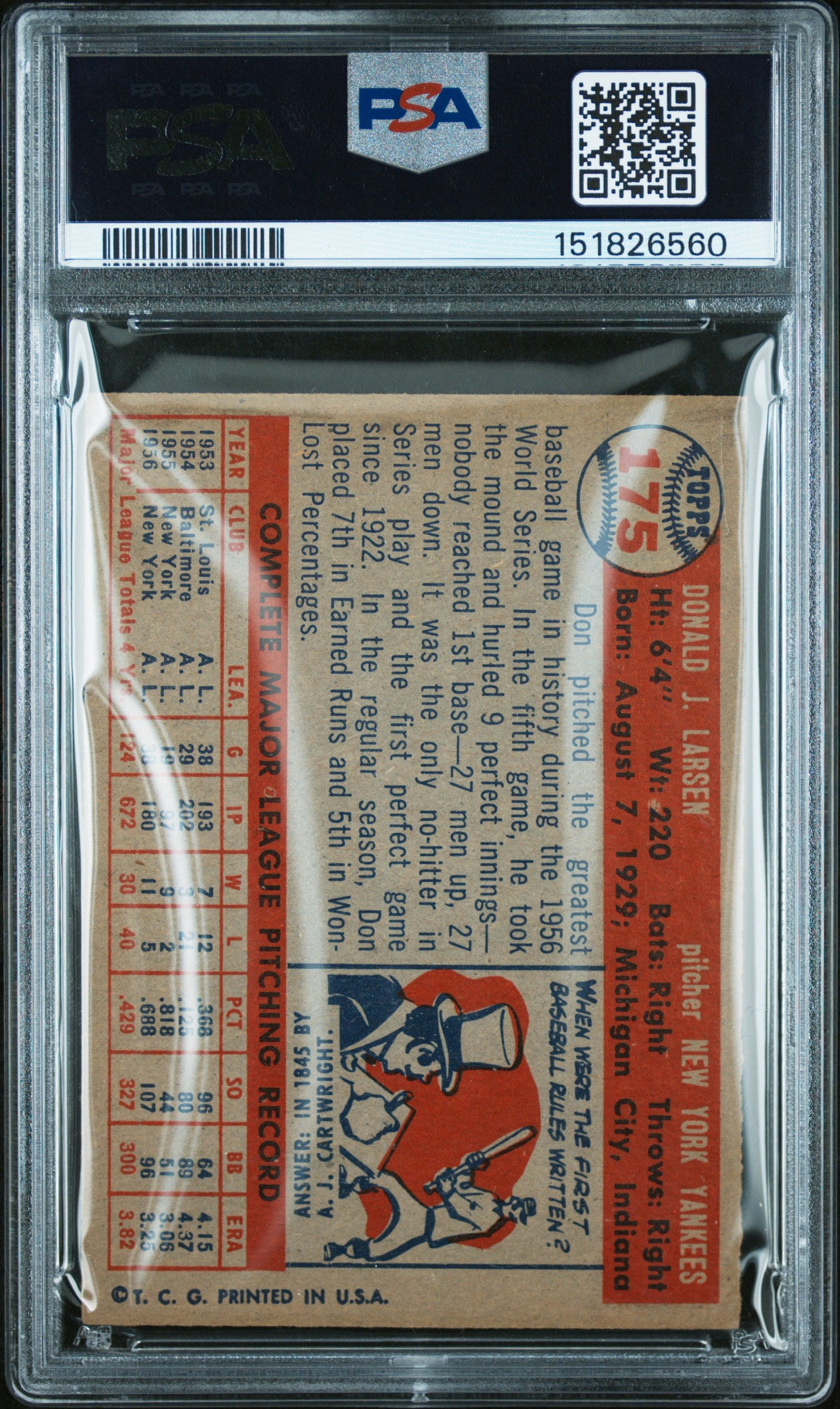 1957 Topps Don Larsen #175 PSA 6