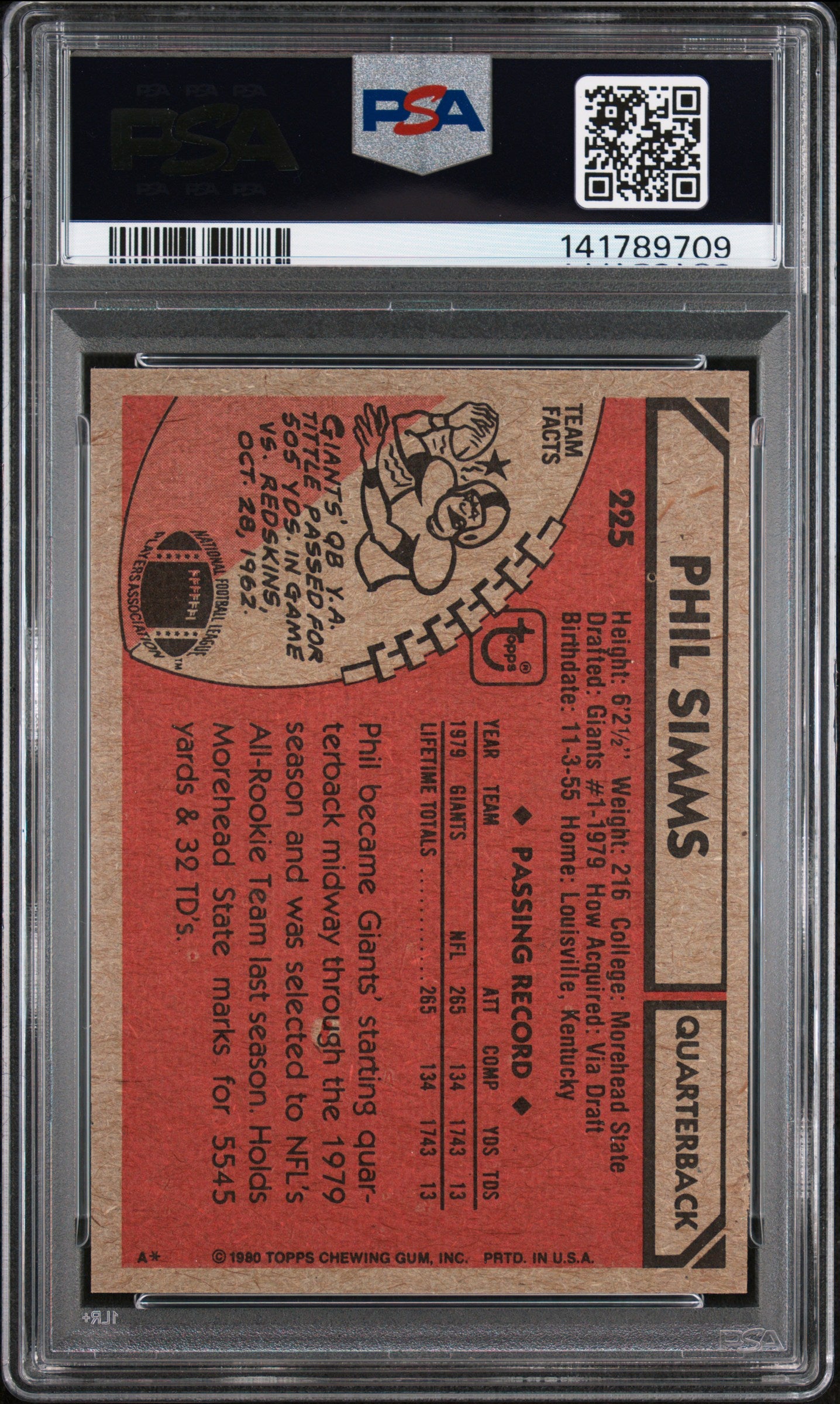 1980 Topps Phil Simms #225 PSA 8