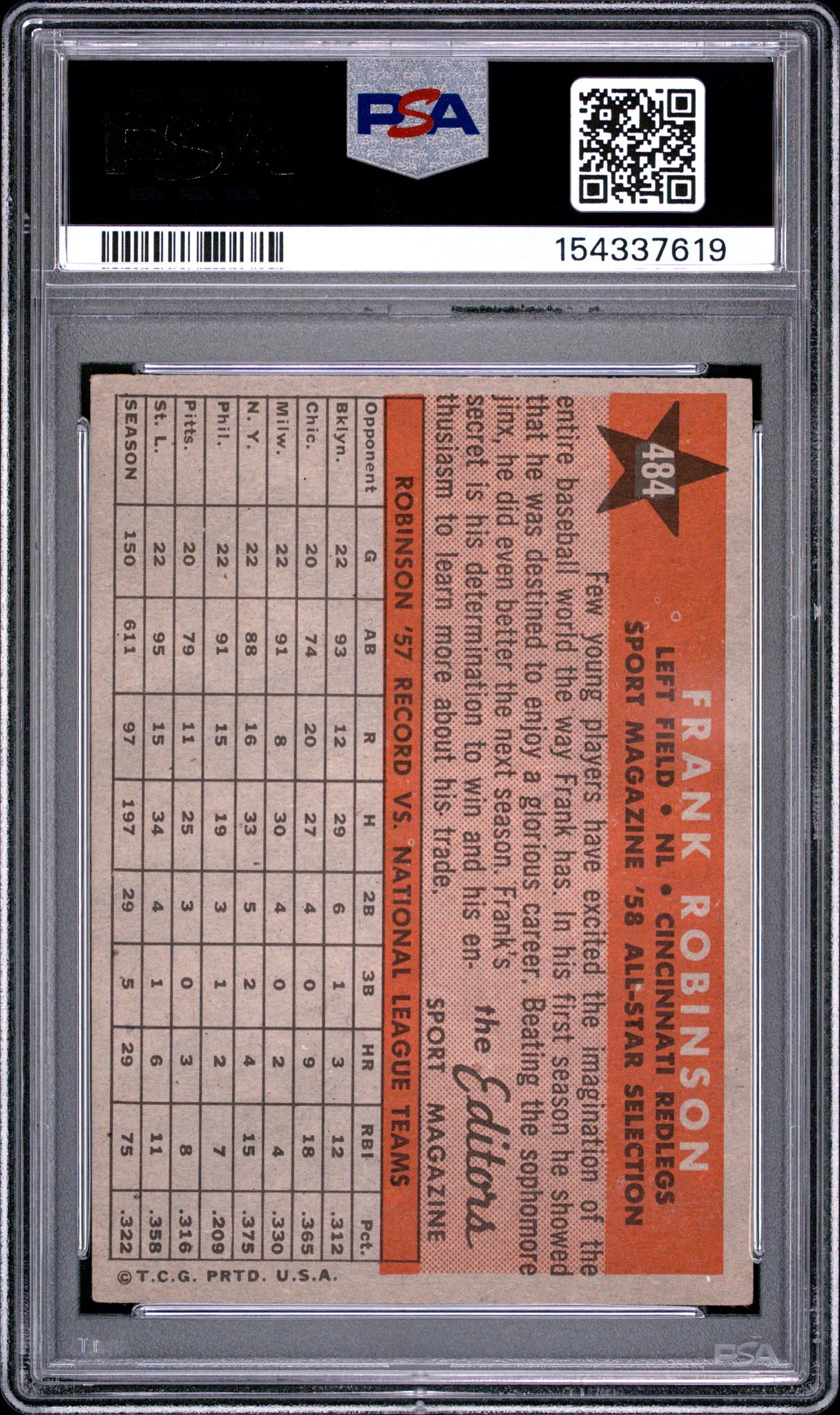 1958 Topps Frank Robinson #484 PSA 4