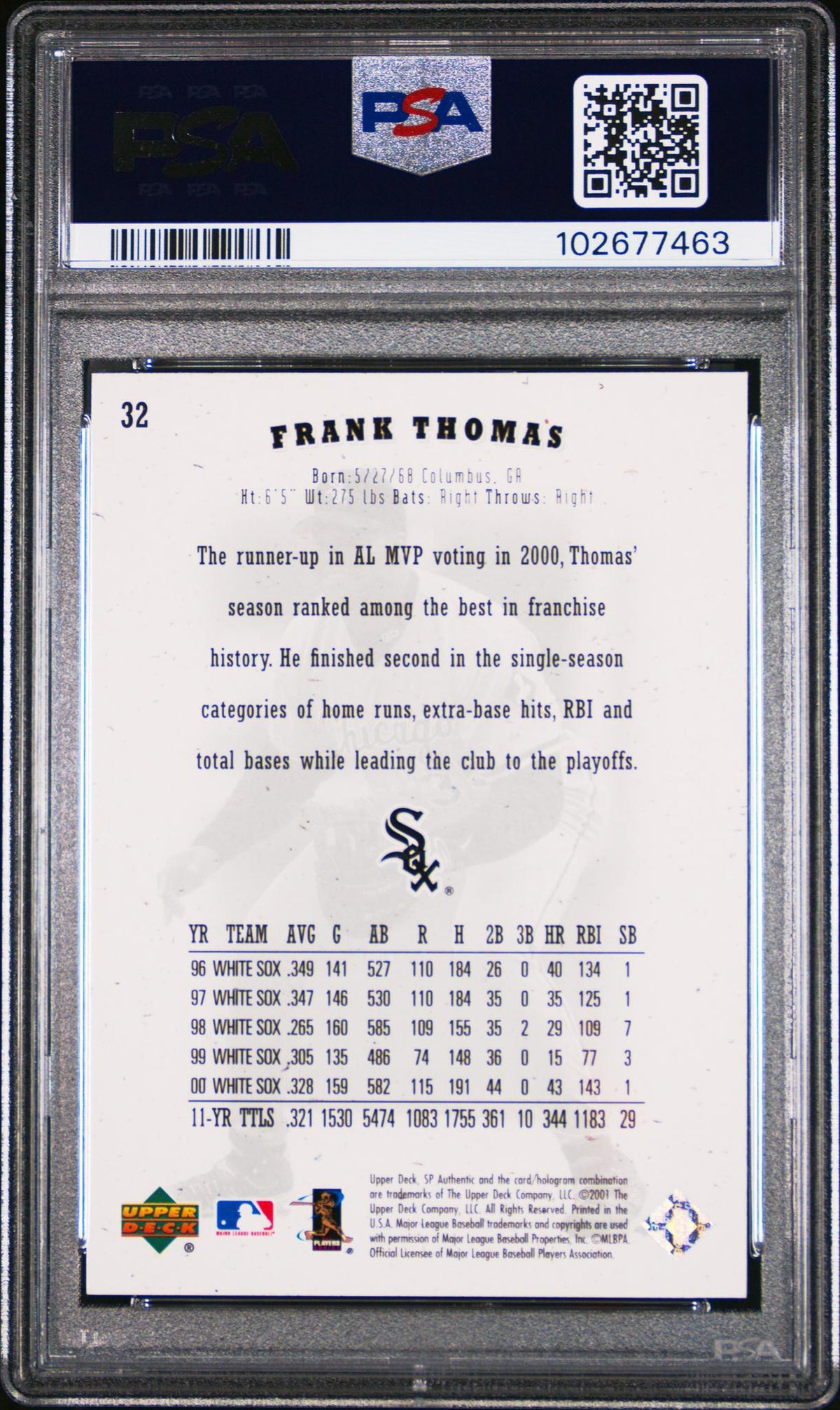 2001 SP Authentic Frank Thomas #32 PSA 10