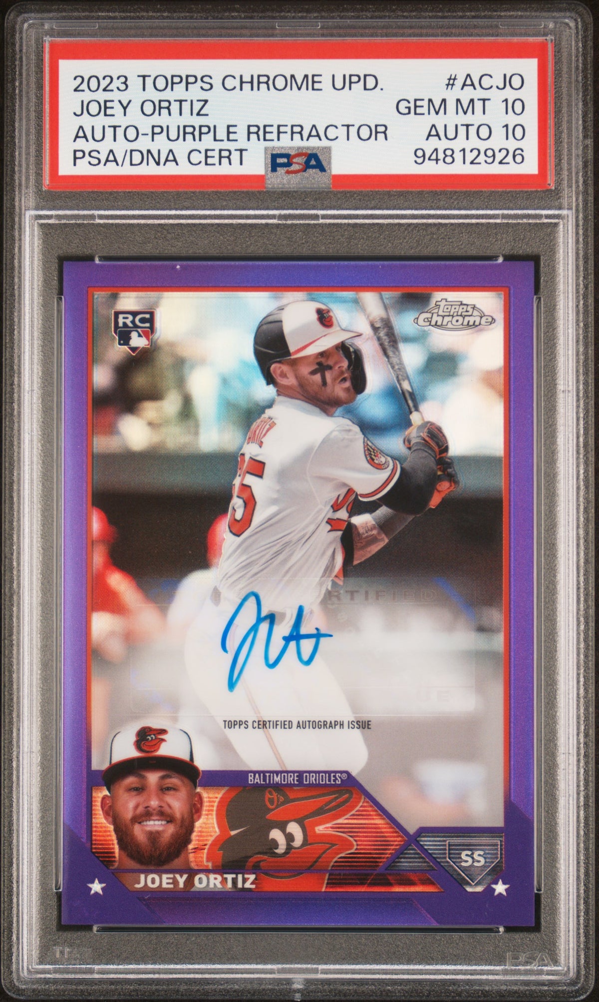 2023 Topps Chrome Update Autograph Purple Joey Ortiz #ACJO /250 PSA 10
