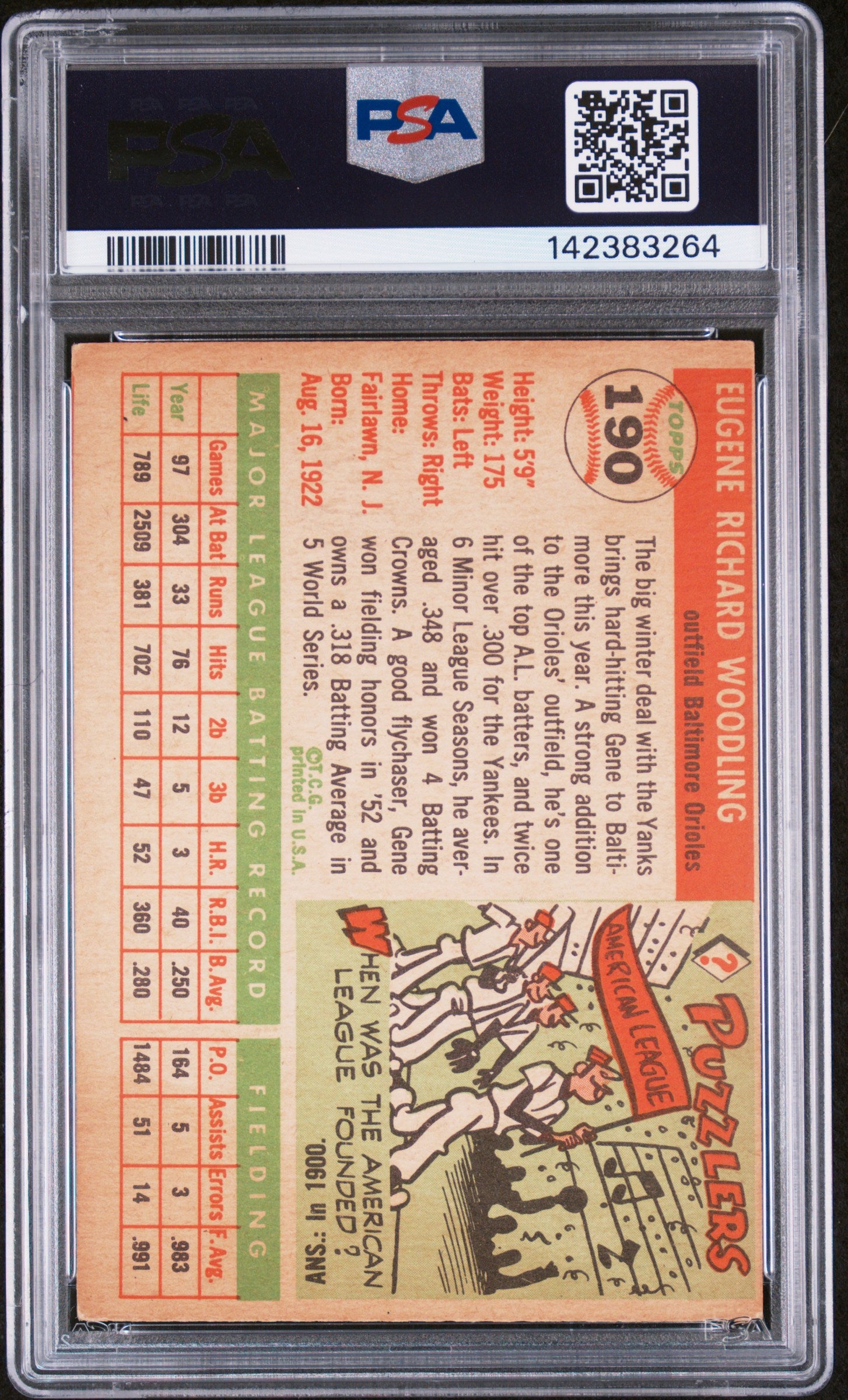 1955 Topps Gene Woodling #190 PSA 5