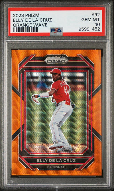 2023 Panini Prizm Elly De La Cruz #92 Orange Wave /50 PSA 10