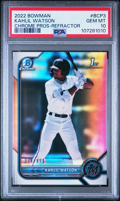 2022 Bowman Chrome Prospects Kahlil Watson #BCP3 Refractor /499 PSA 10