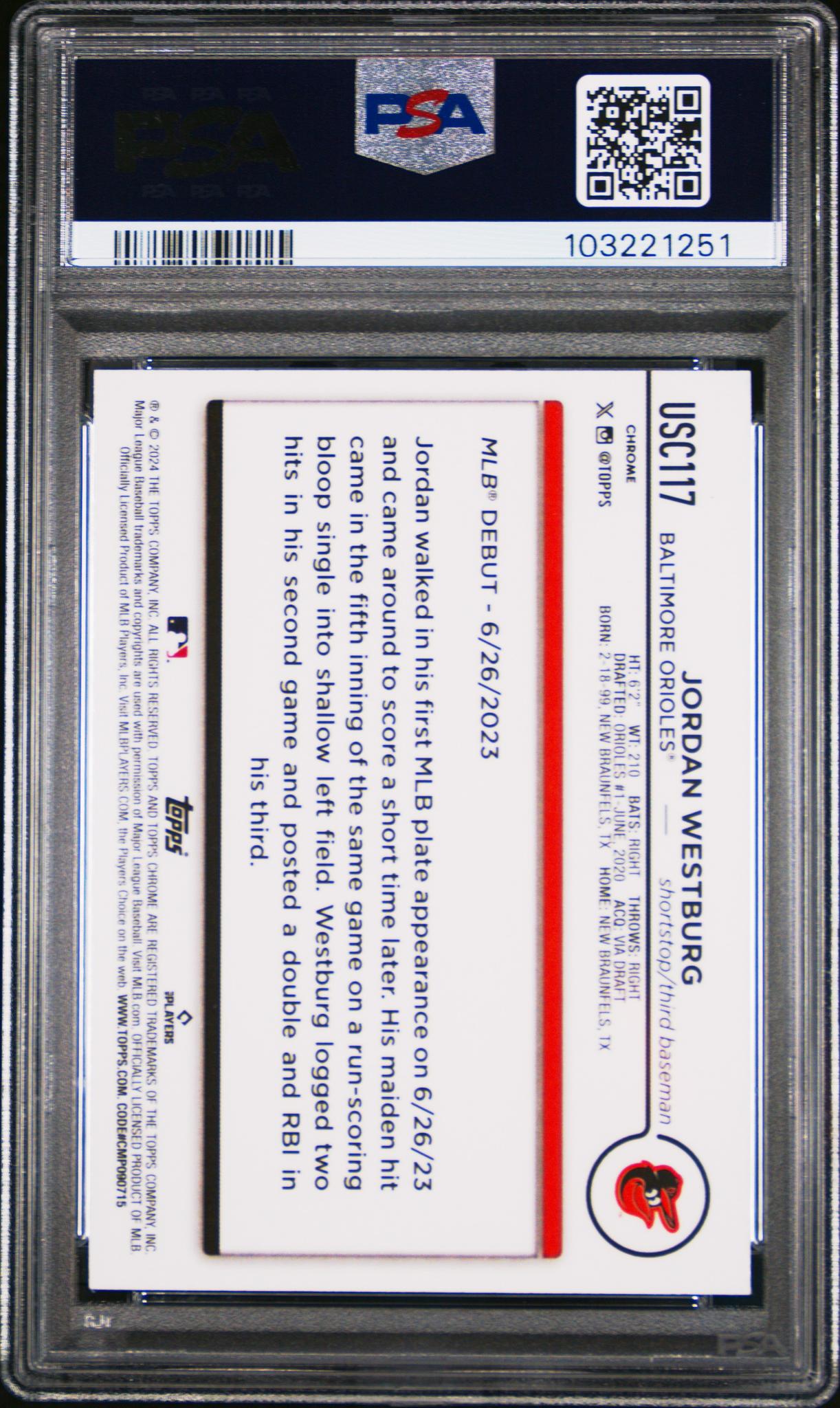 2024 Topps Chrome Update Purple Refractor Jordan Westburg #USC117 PSA 10