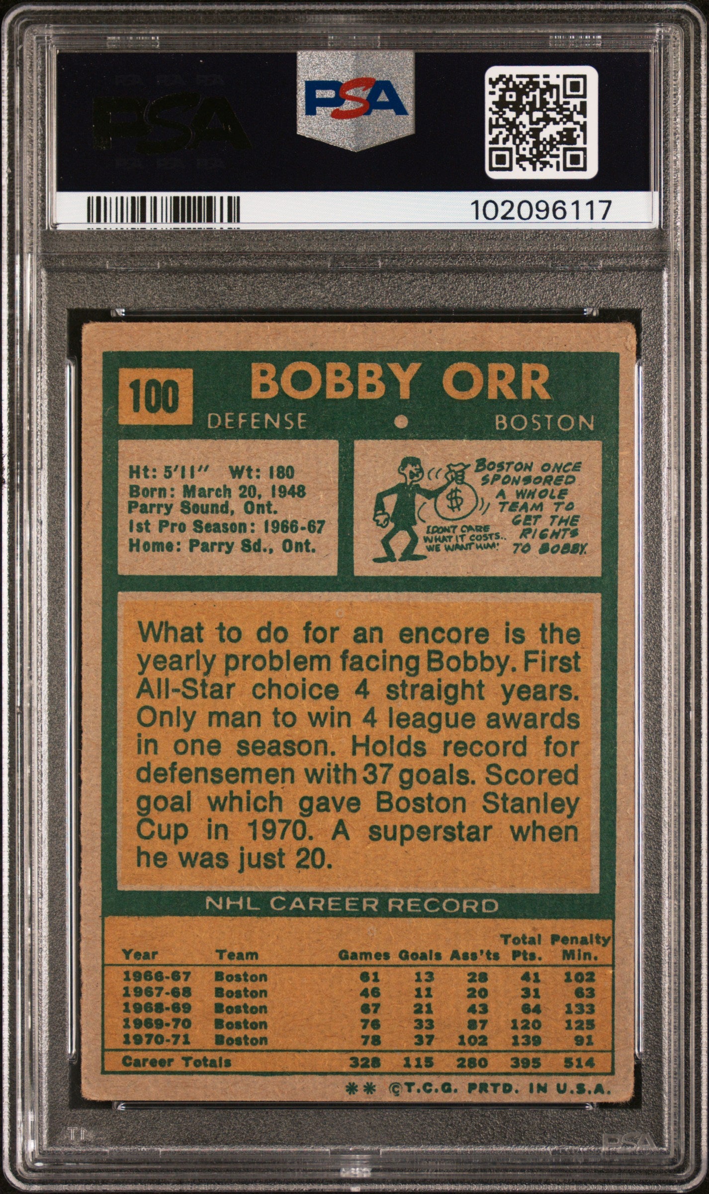 1971 Topps Bobby Orr #100 PSA 3