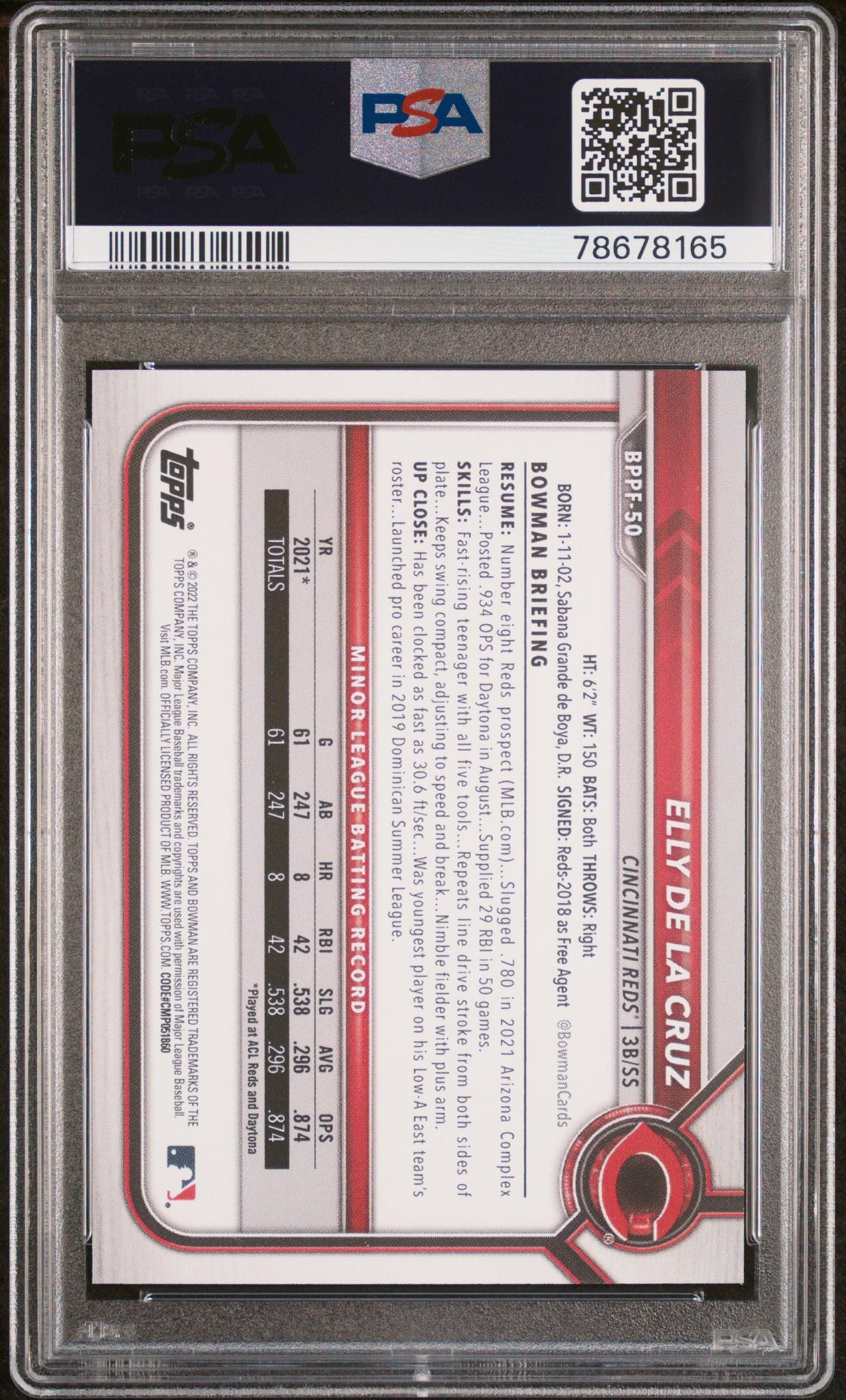 2022 Bowman 1st Edition Elly De La Cruz #BPPF50 /55 PSA 10