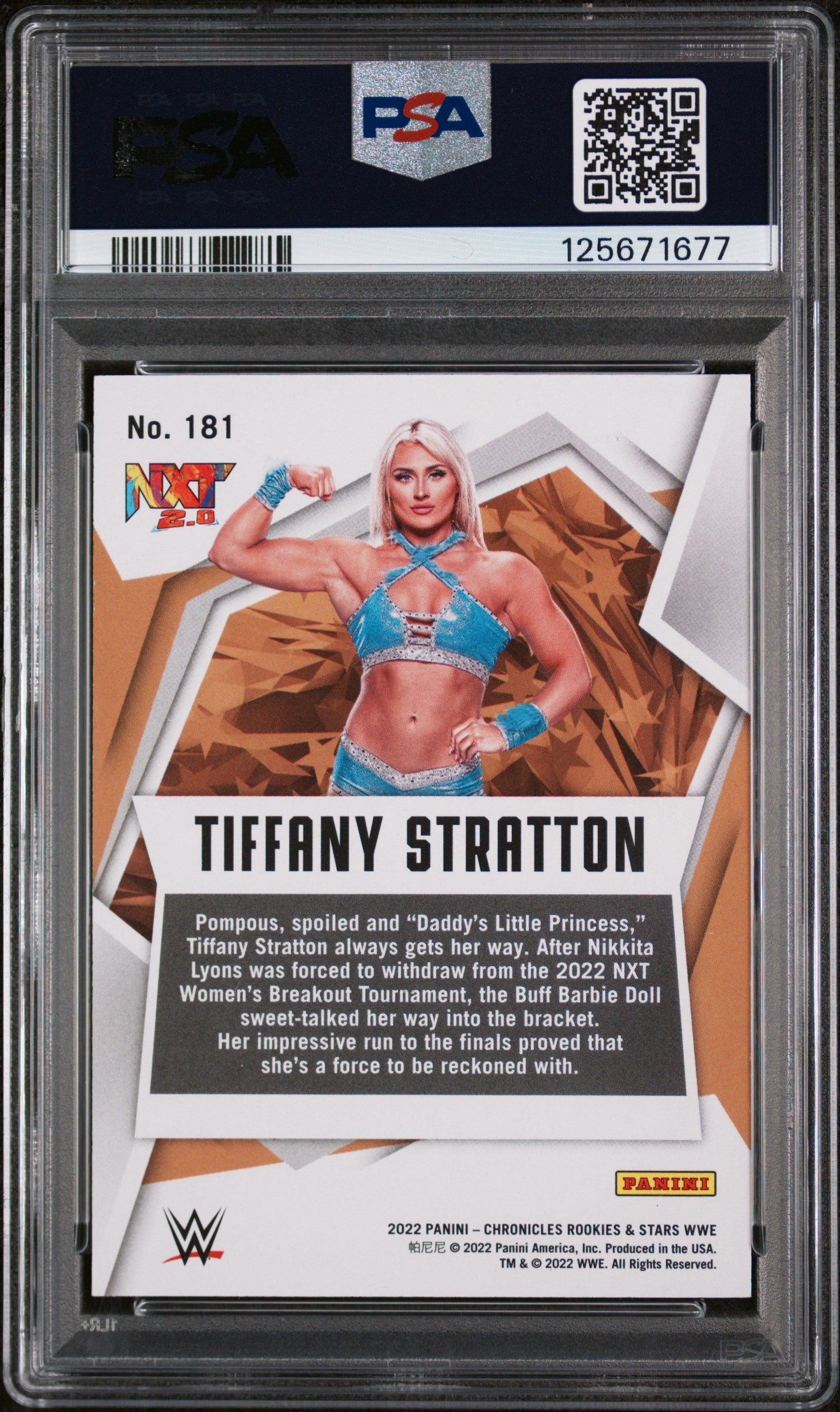 2022 Panini Chronicles WWE Purple Tiffany Stratton #181 /49 PSA 10