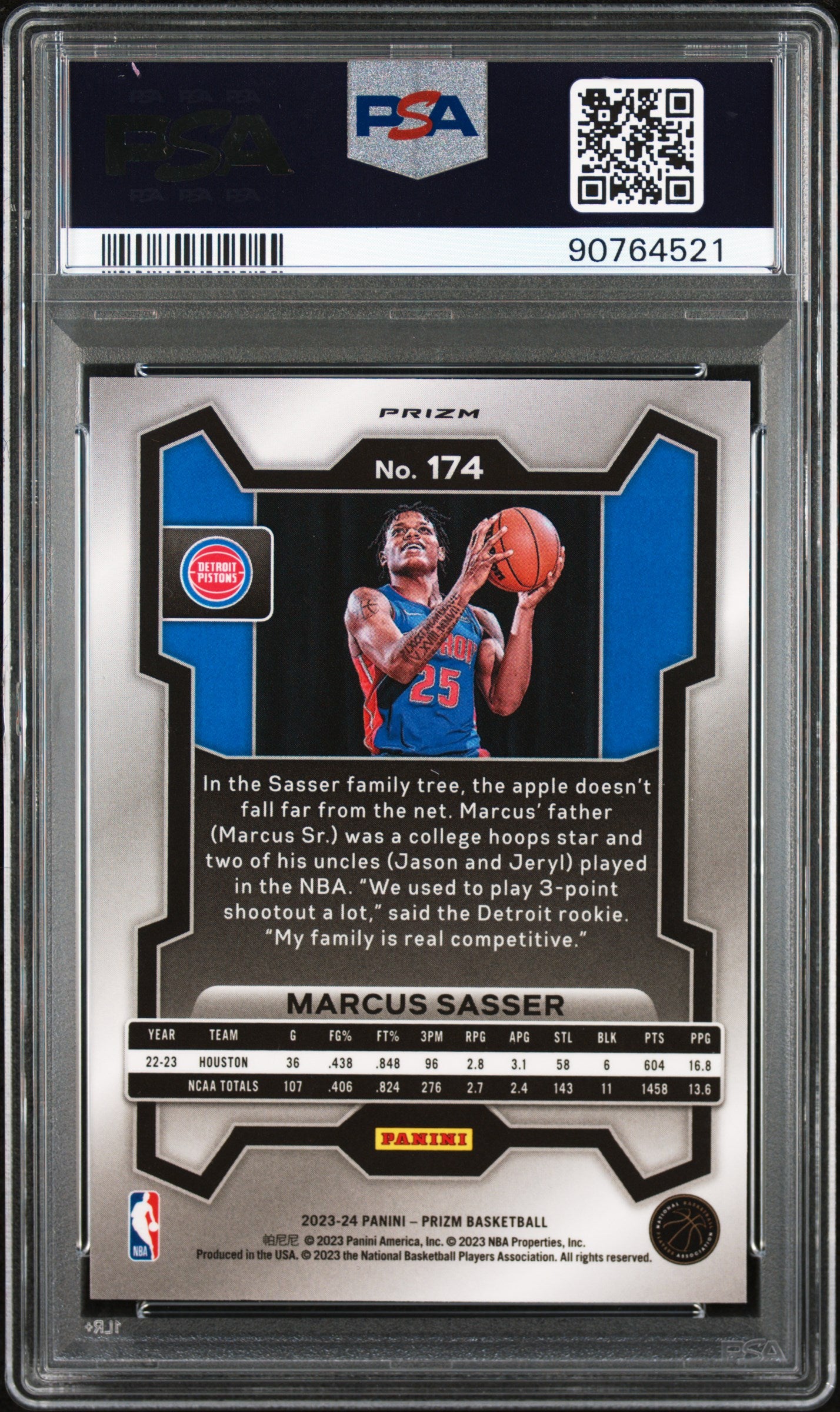 2023 Panini Prizm Silver Prizm Marcus Sasser #174 PSA 10