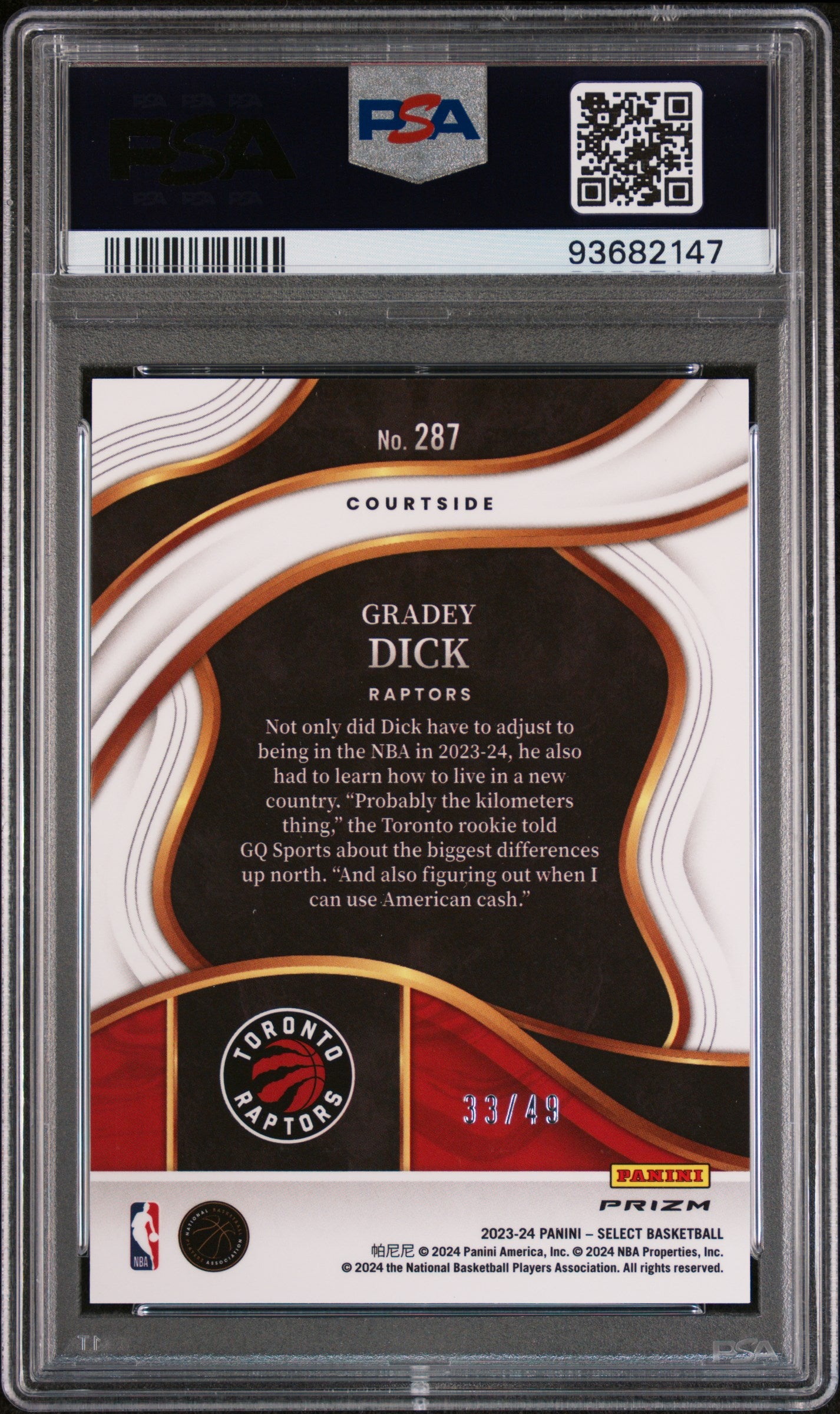 2023 Panini Select Courtside Red Disco Prizm Gradey Dick #287 /49 PSA 10