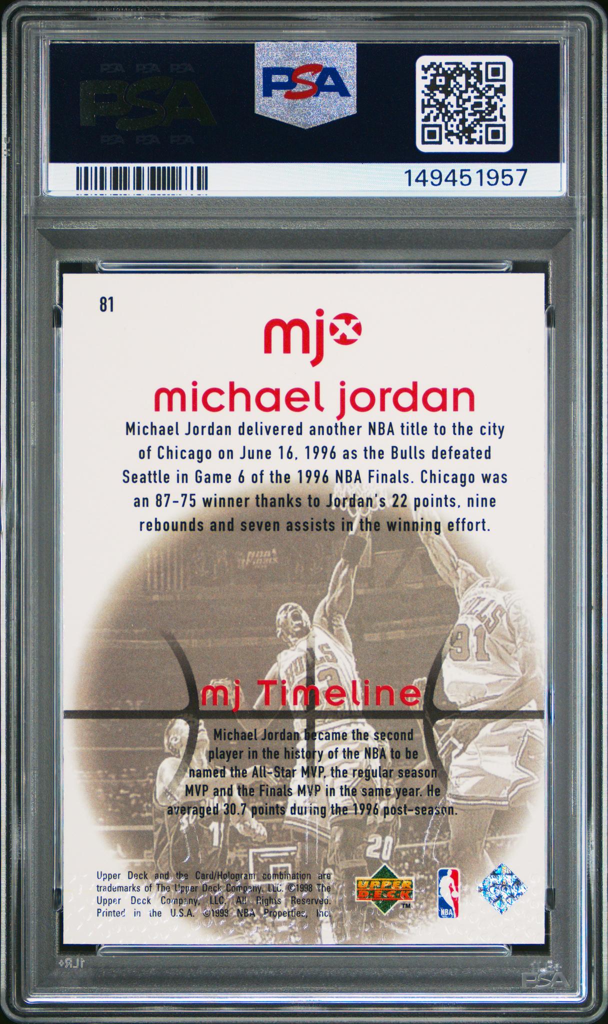 1998 Upper Deck Mjx Timepieces Michael Jordan #81 PSA 10