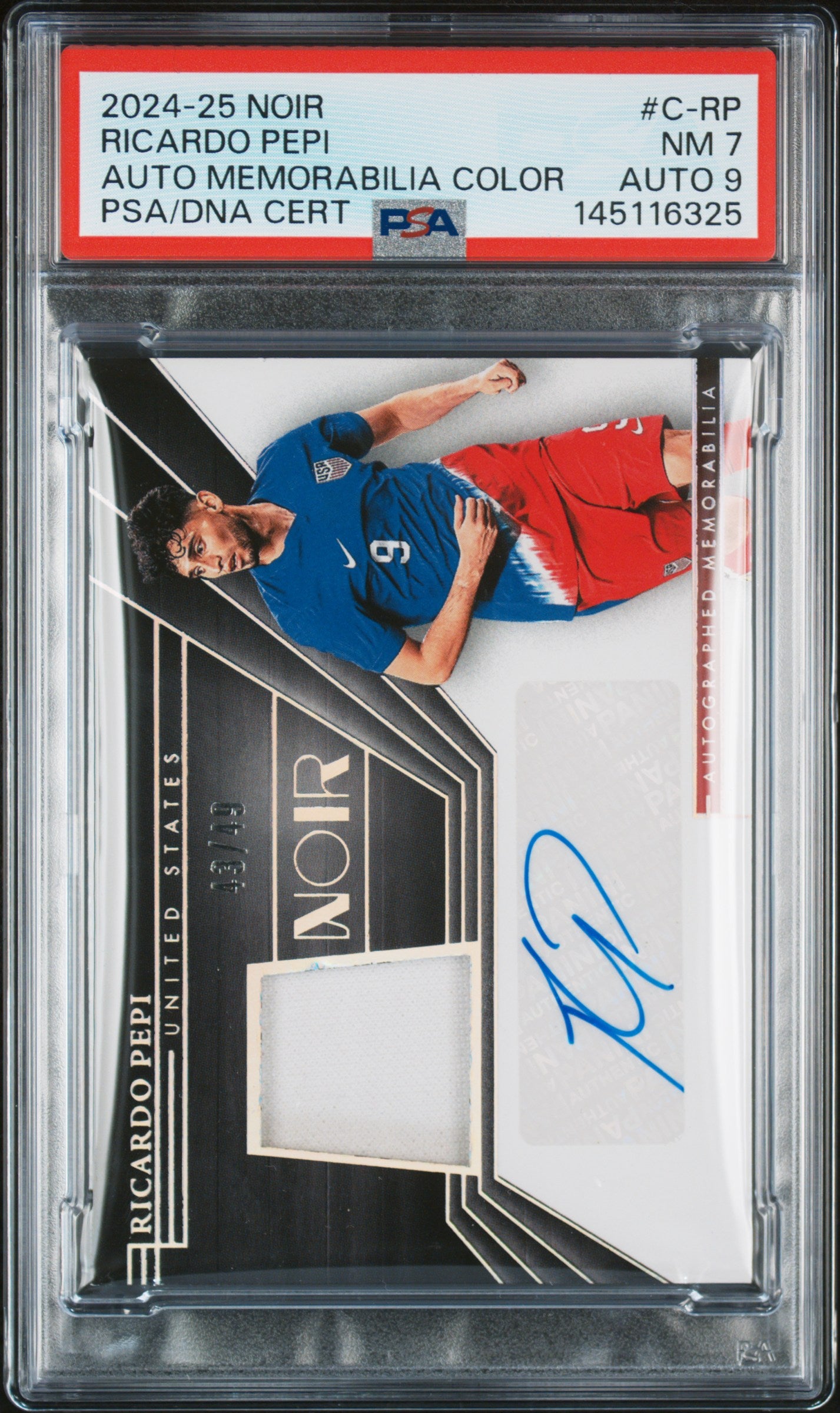 2024 Panini Noir Autographed Memorabilia Color Ricardo Pepi #C-RP /49 PSA 7