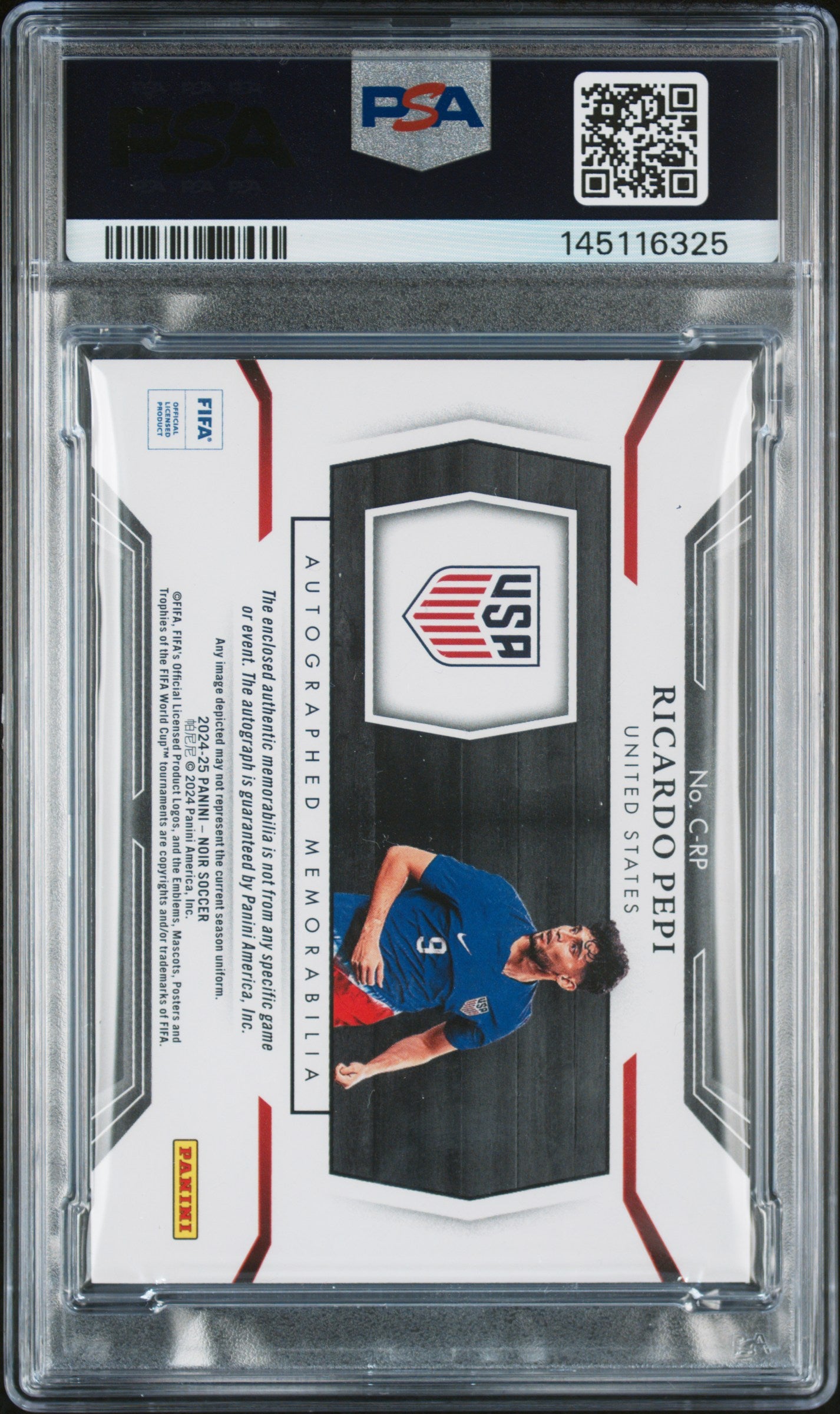 2024 Panini Noir Autographed Memorabilia Color Ricardo Pepi #C-RP /49 PSA 7