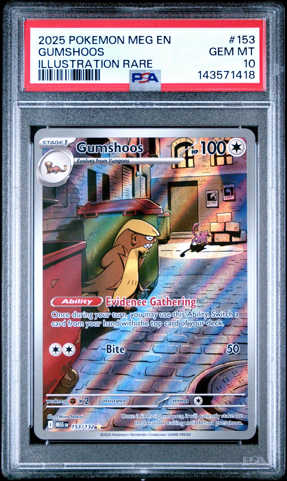 2025 Pokemon Mega Evolution Illustration Rare Gumshoos #153 PSA 10