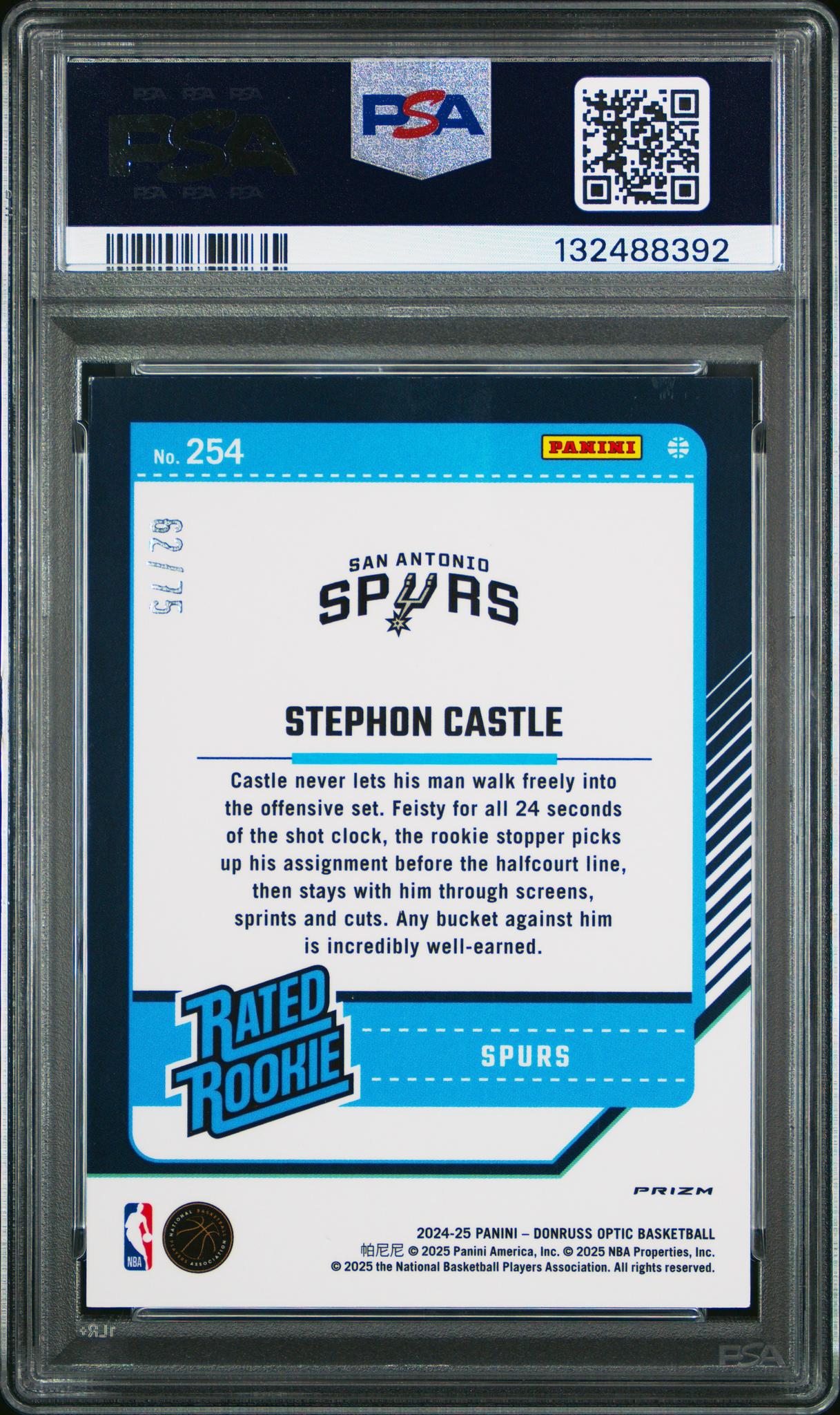 2024 Panini Donruss Optic Blue Shimmer Stephon Castle #254 /75 PSA 9