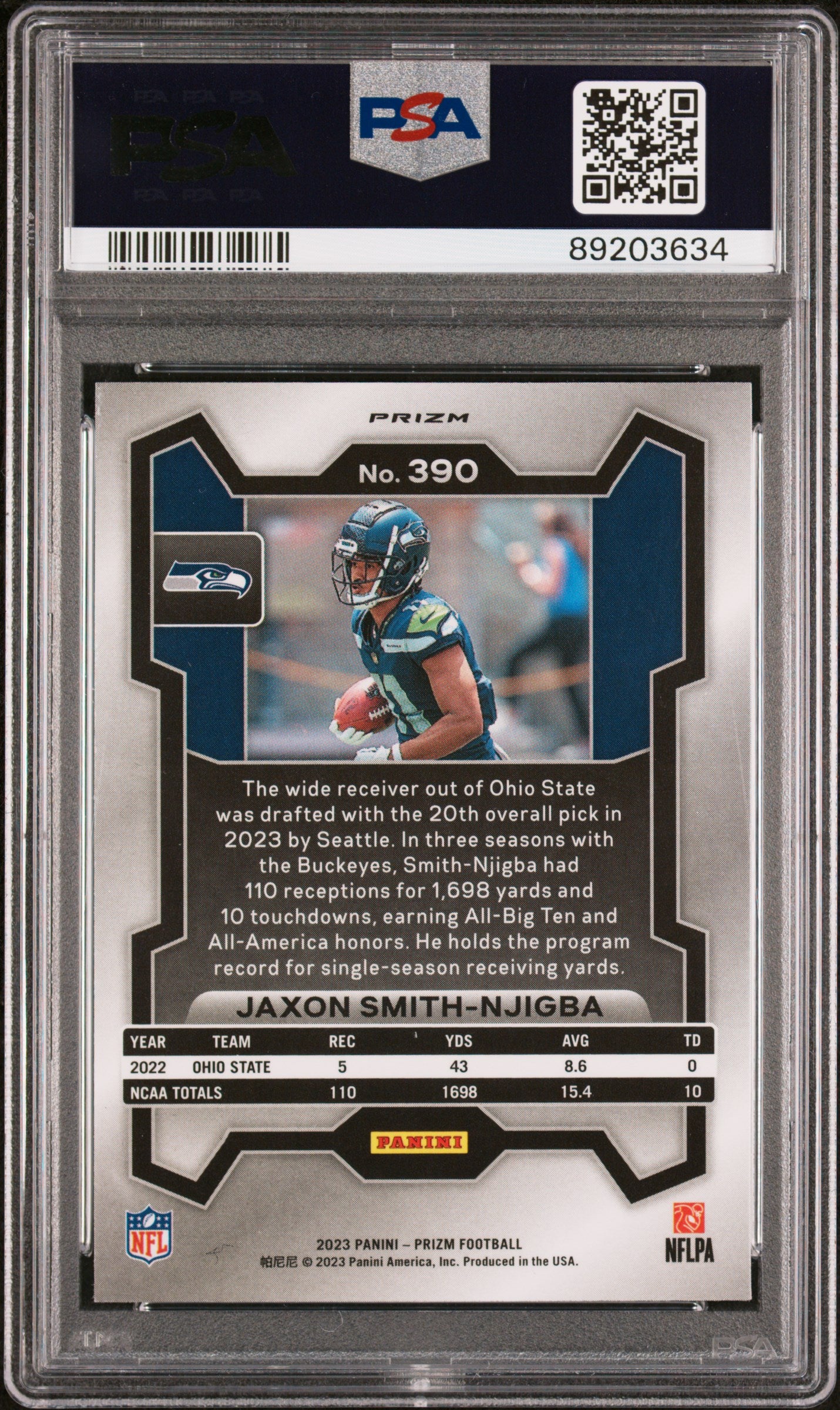 2023 Panini Prizm Prizms Green Wave Jaxon Smith-Njigba #390 PSA 10