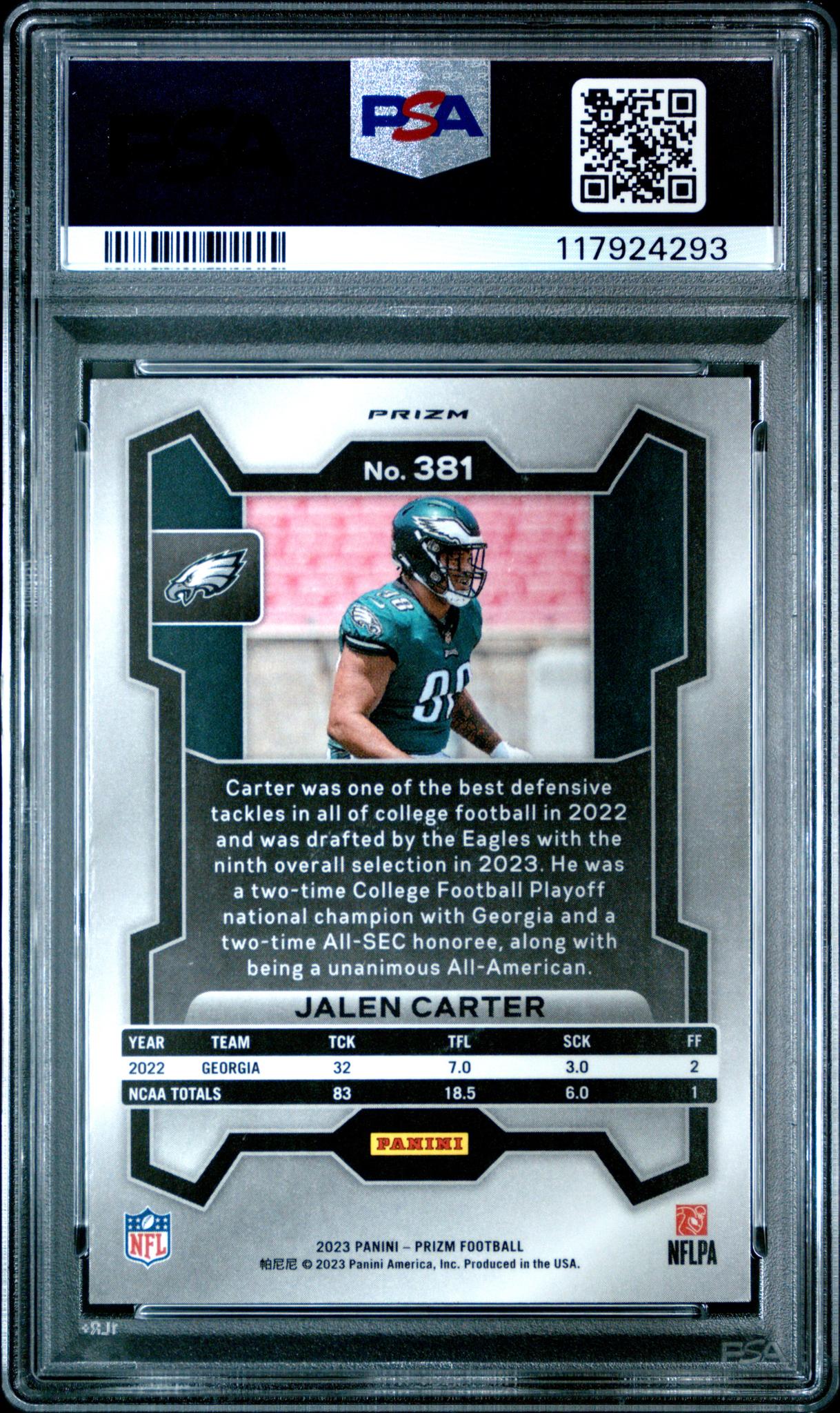 2023 Panini Prizm Neon Green Pulsar Jalen Carter #381 PSA 10
