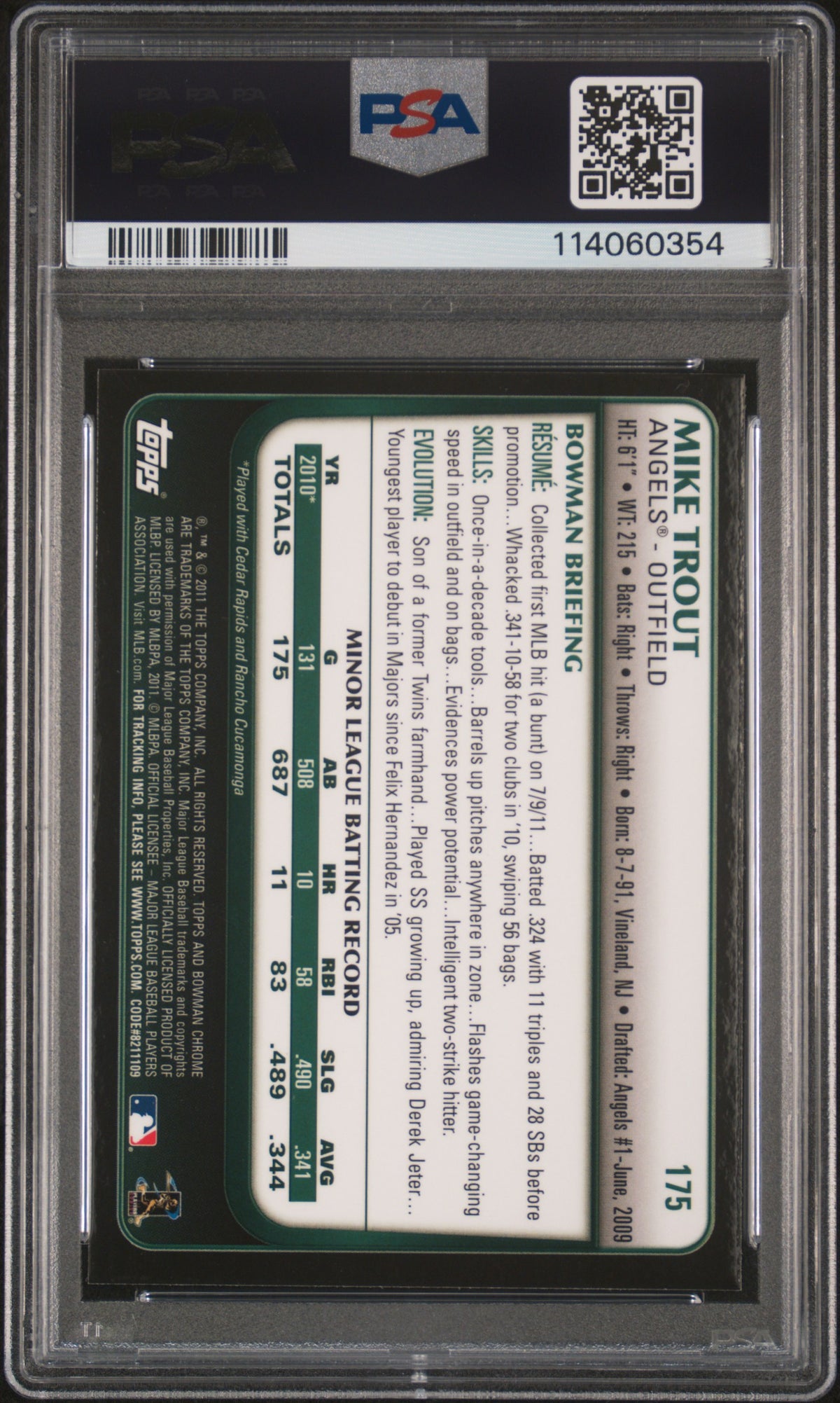 2011 Bowman Chrome Refractor Mike Trout #175 PSA 9