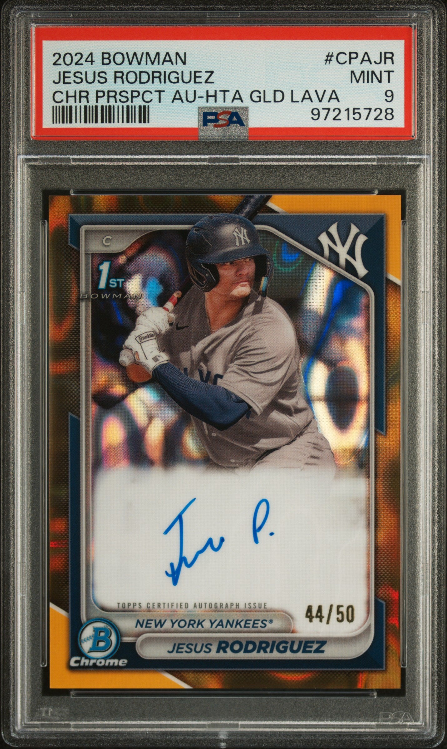 2024 Bowman Chrome Prospect Autographs Gold Lava Refractors Jesus Rodriguez #CPAJR /50 PSA 9