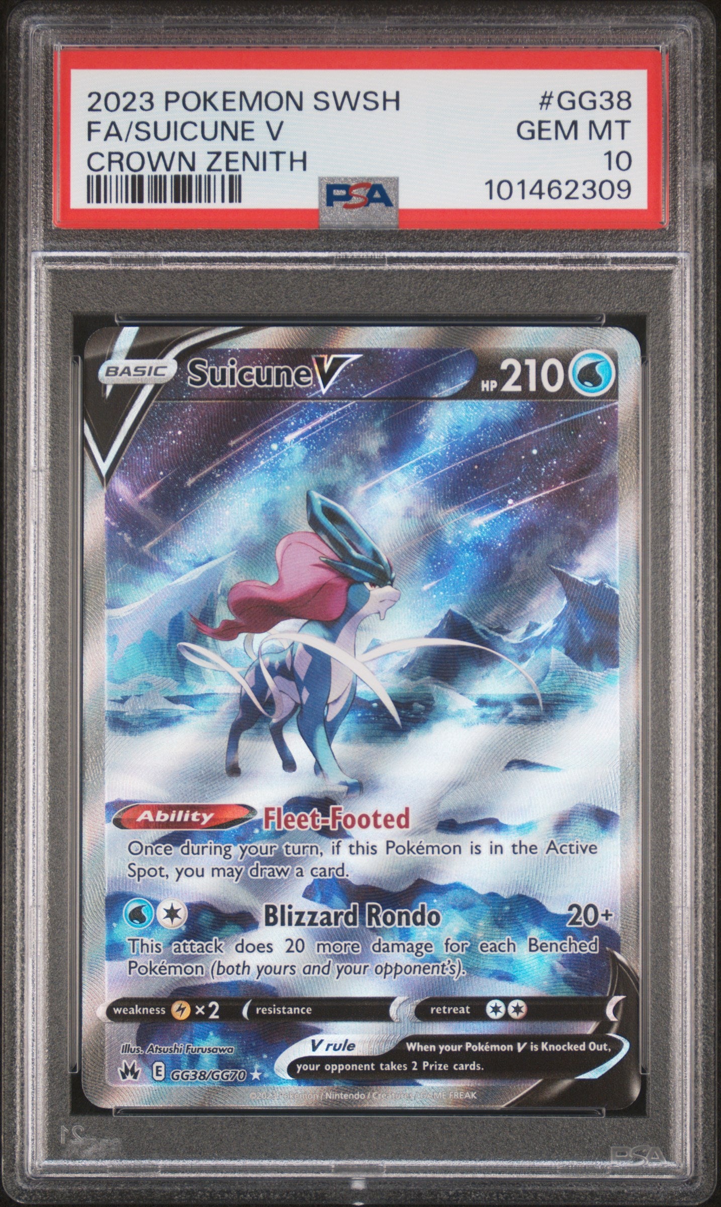 2023 Pokemon Sword and Shield Crown Zenith Galarian Gallery Suicune V #GG38 PSA 10