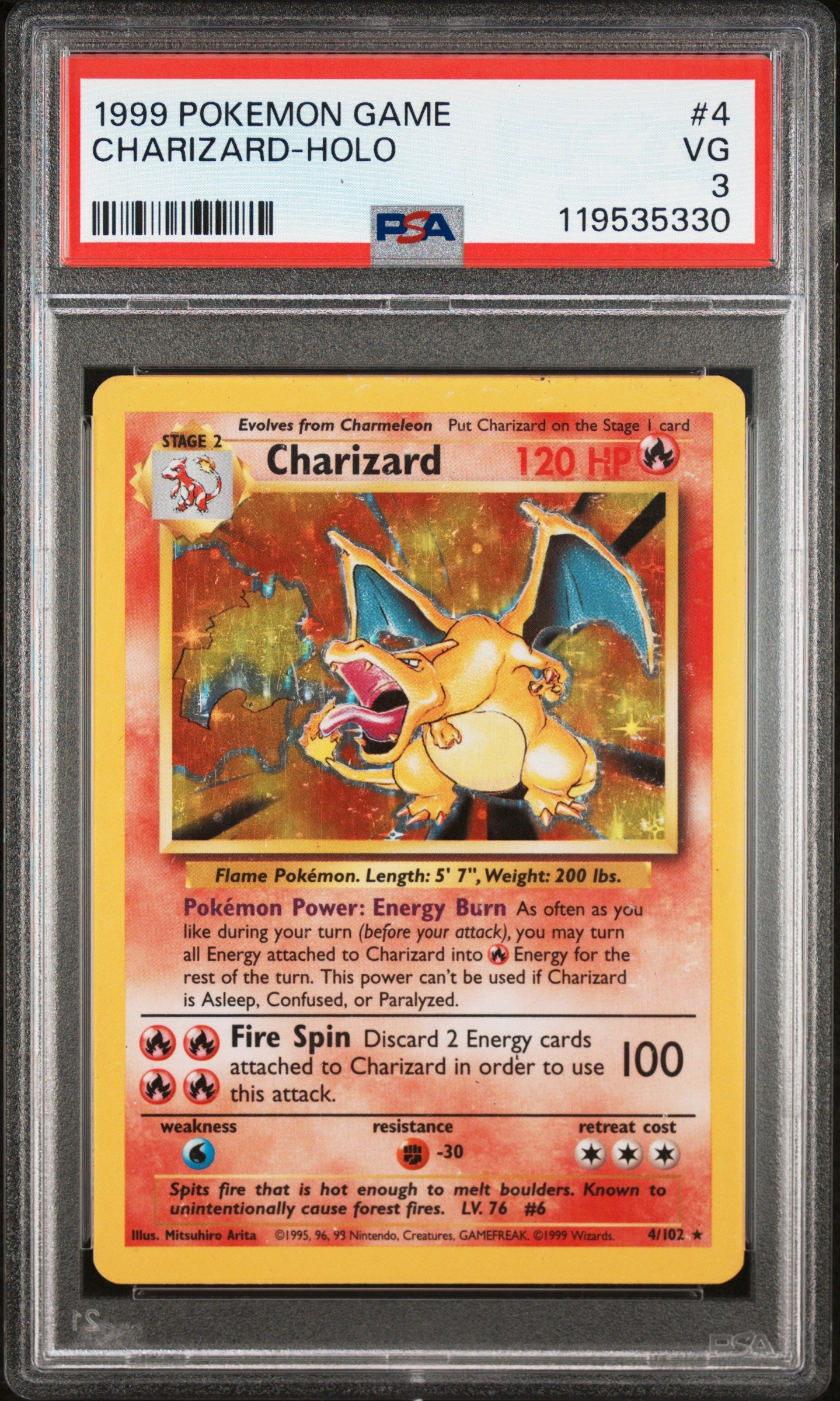 1999 Pokemon Base Set Holo Charizard #4 PSA 3