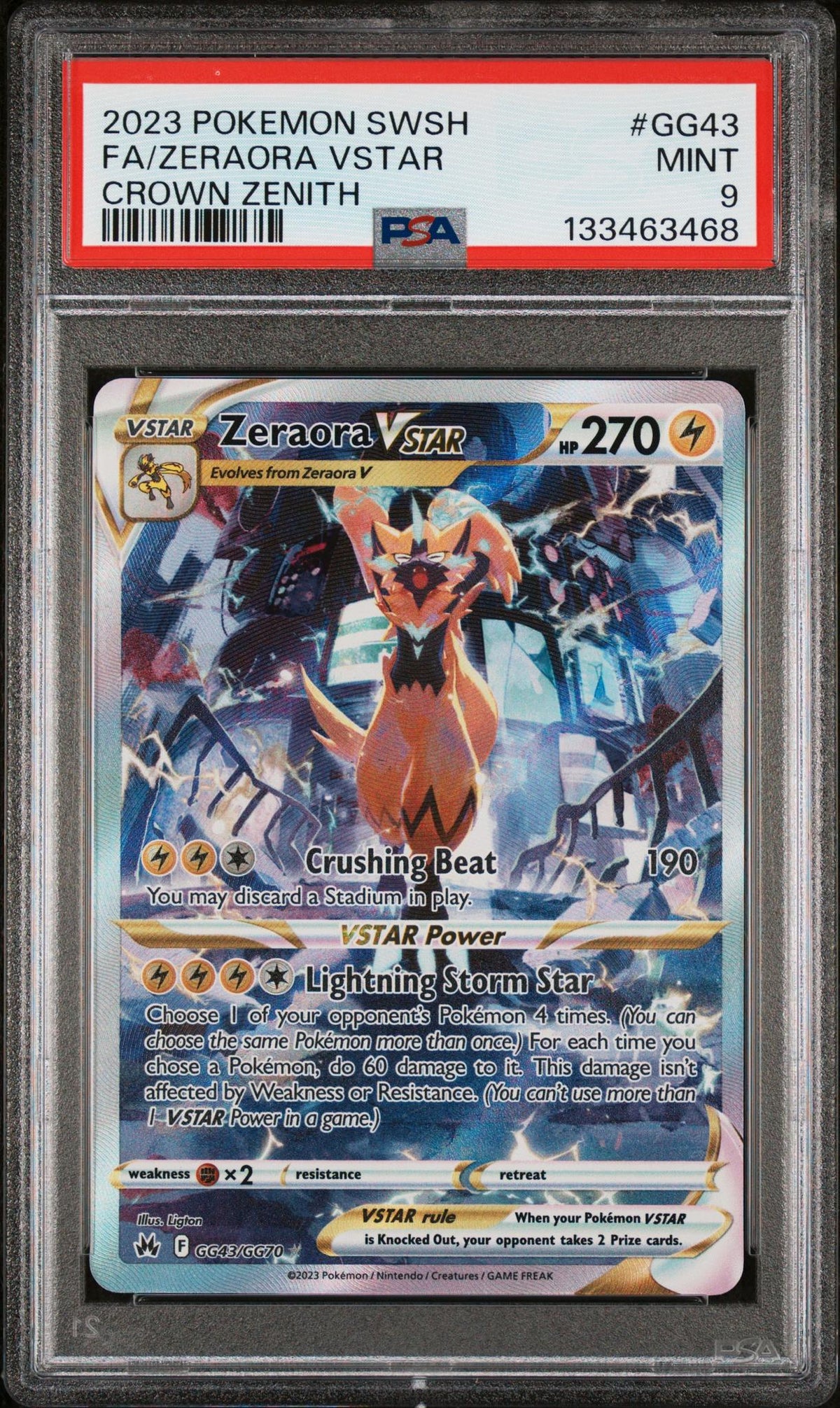 2023 Pokemon Sword and Shield Crown Zenith Zeraora Vstar #GG43 PSA 9
