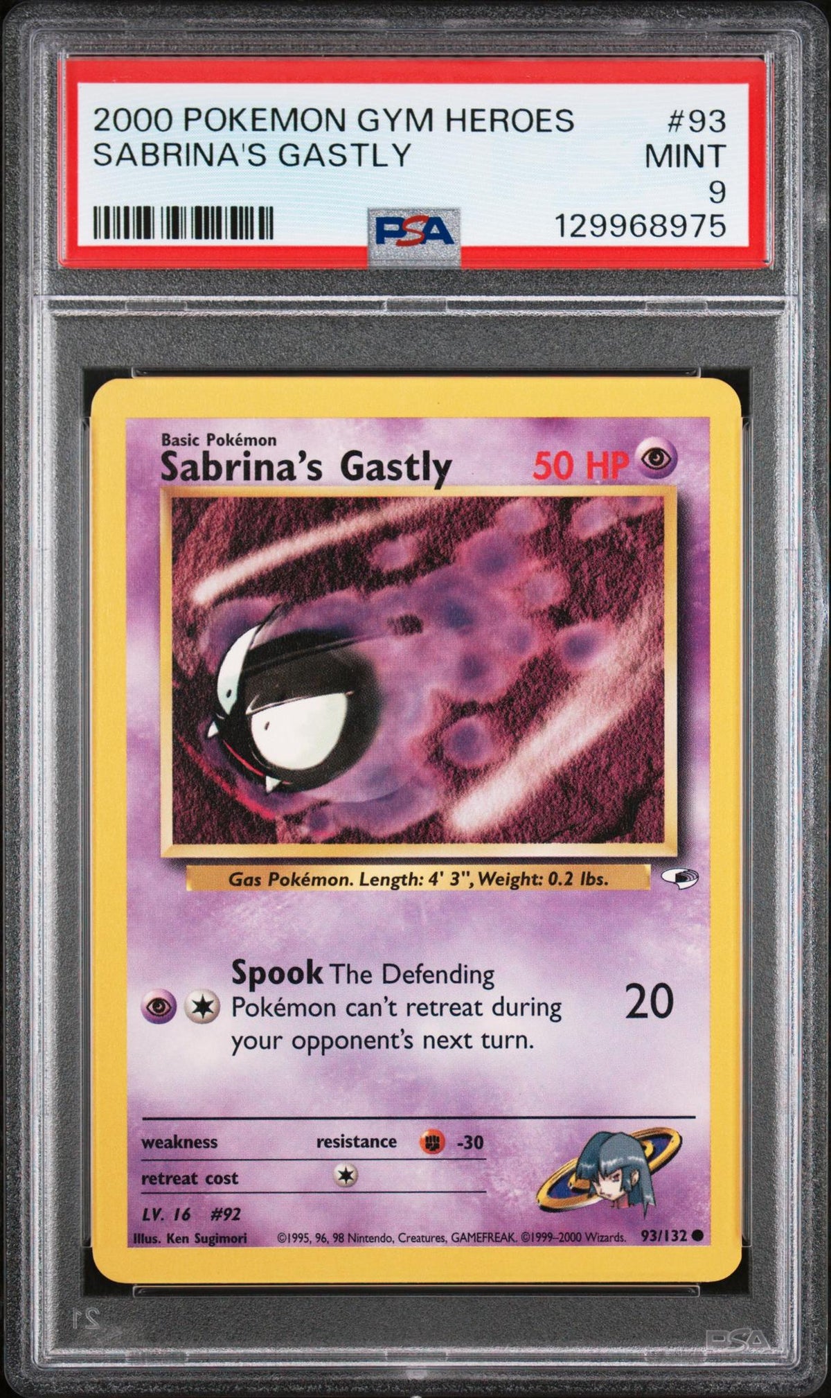 2000 Pokemon Gym Heroes Sabrina's Gastly #93 PSA 9
