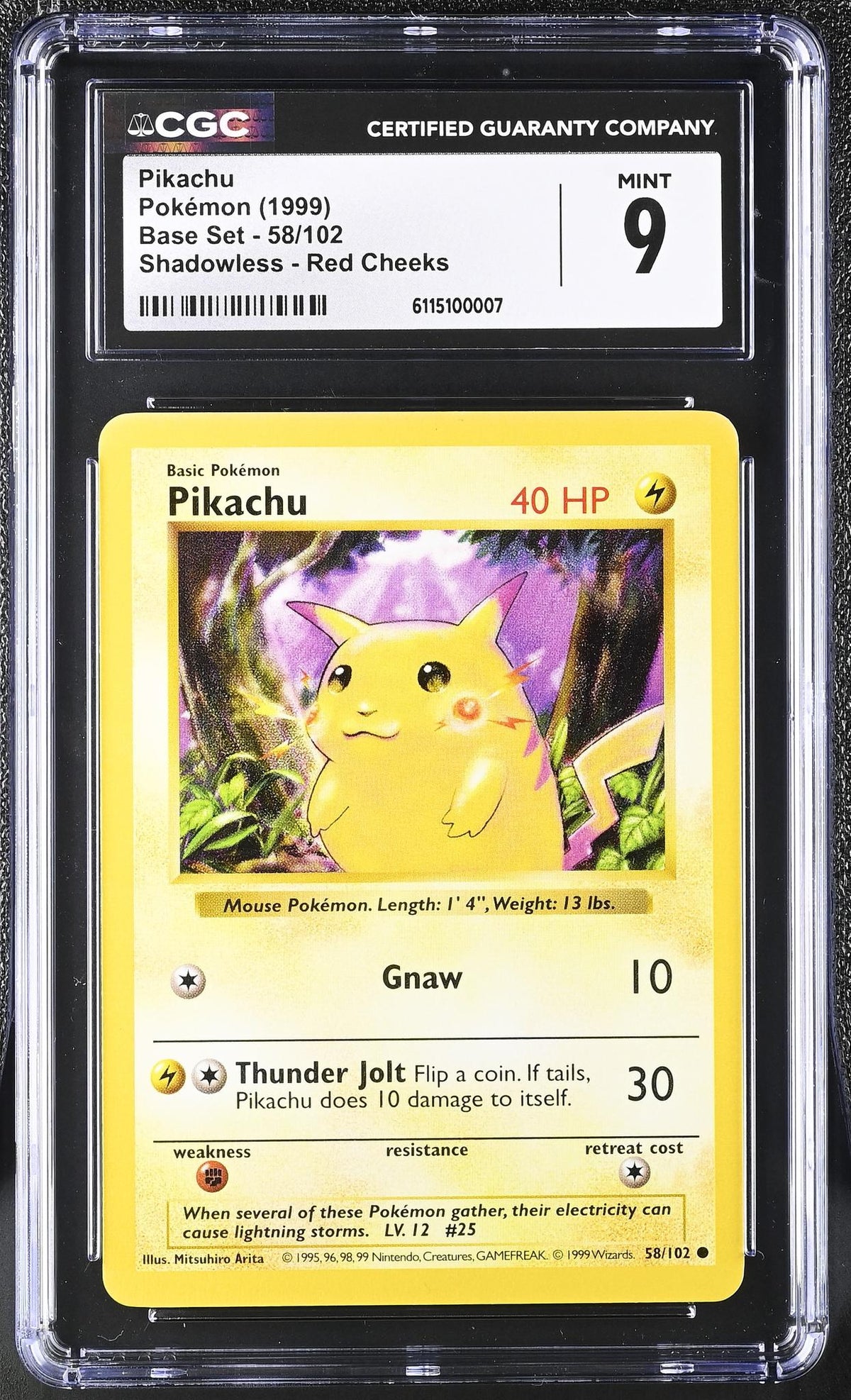 1999 Pokemon #58/102 Pikachu Base Set CGC 9